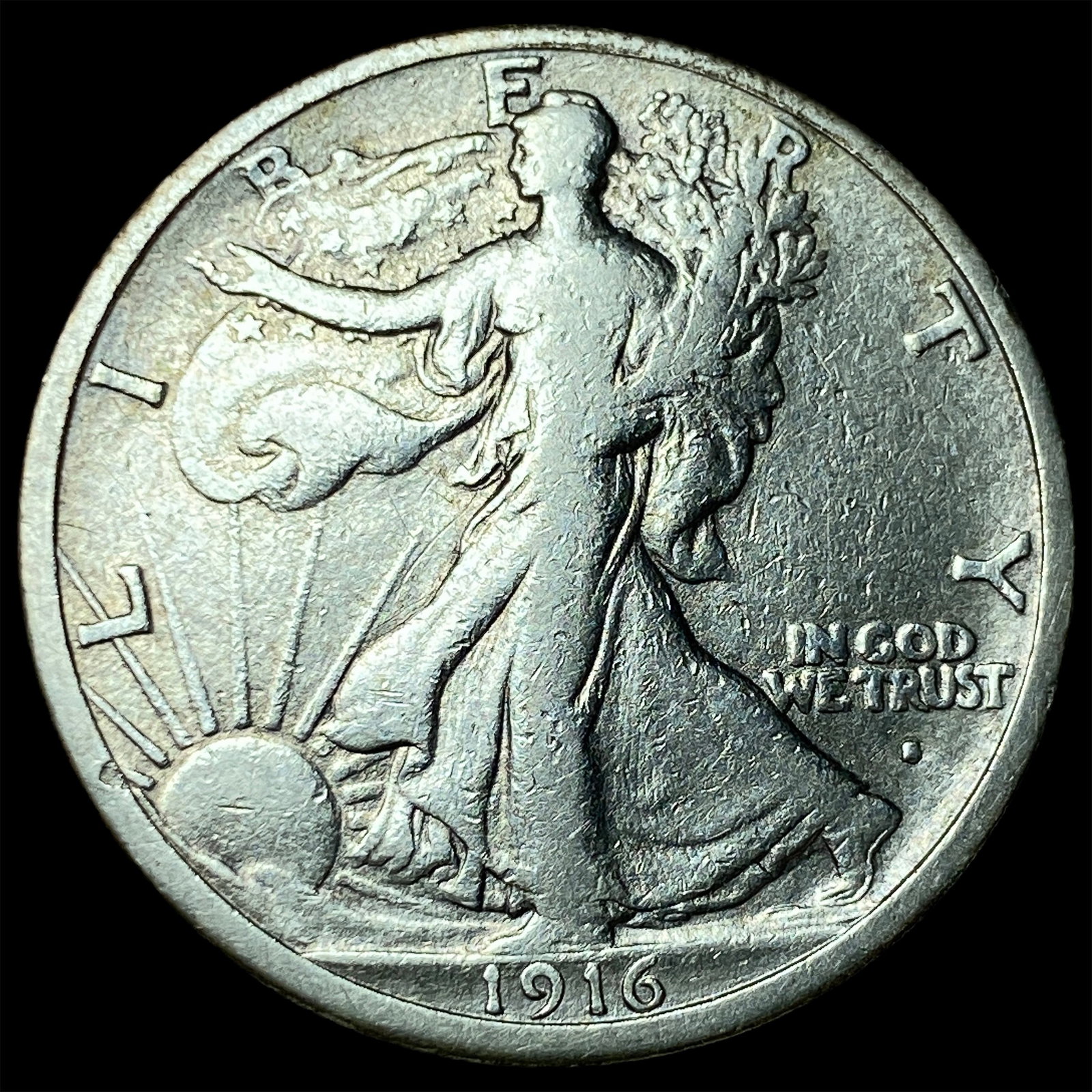 1916-S Silver Walking Liberty Half Dollar NEARLY UNCIRCULATED: 1916-S Silver Walking Liberty Half Dollar NEARLY UNCIRCULATED