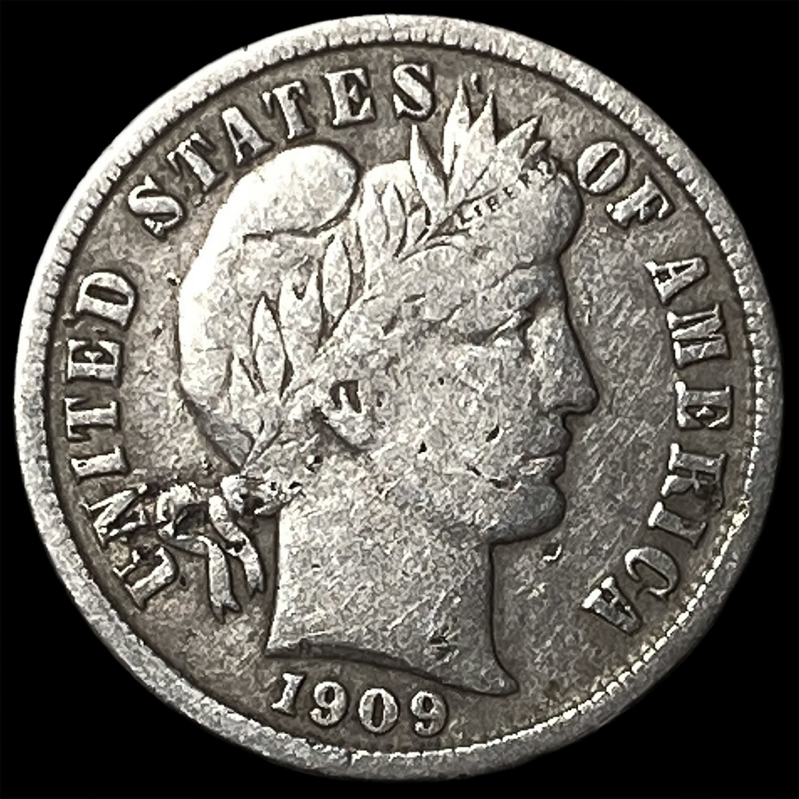 1909-S Silver Barber Dime ABOUT UNCIRCULATED: 1909-S Silver Barber Dime ABOUT UNCIRCULATED