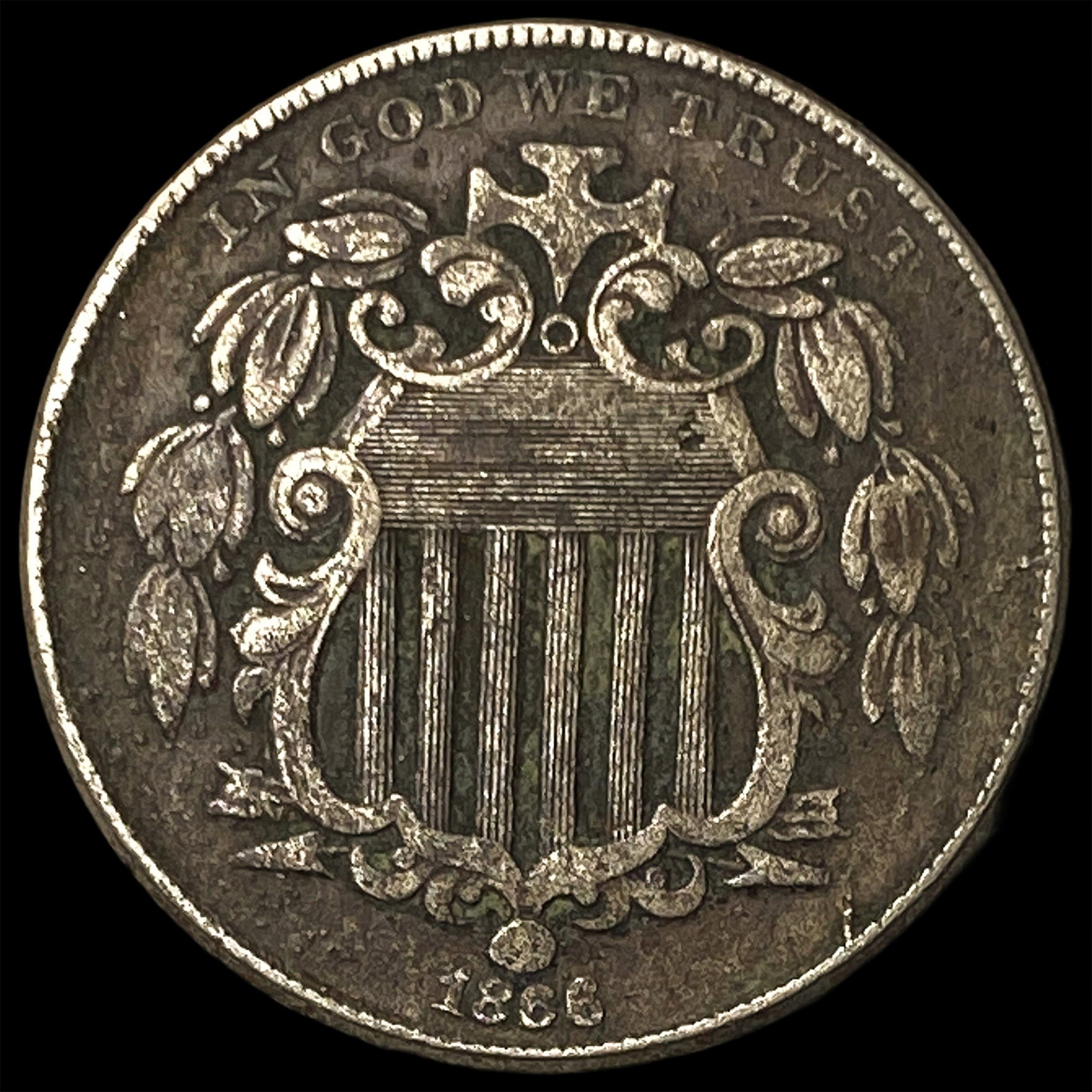 1866 Shield Nickel ABOUT UNCIRCULATED: 1866 Shield Nickel ABOUT UNCIRCULATED