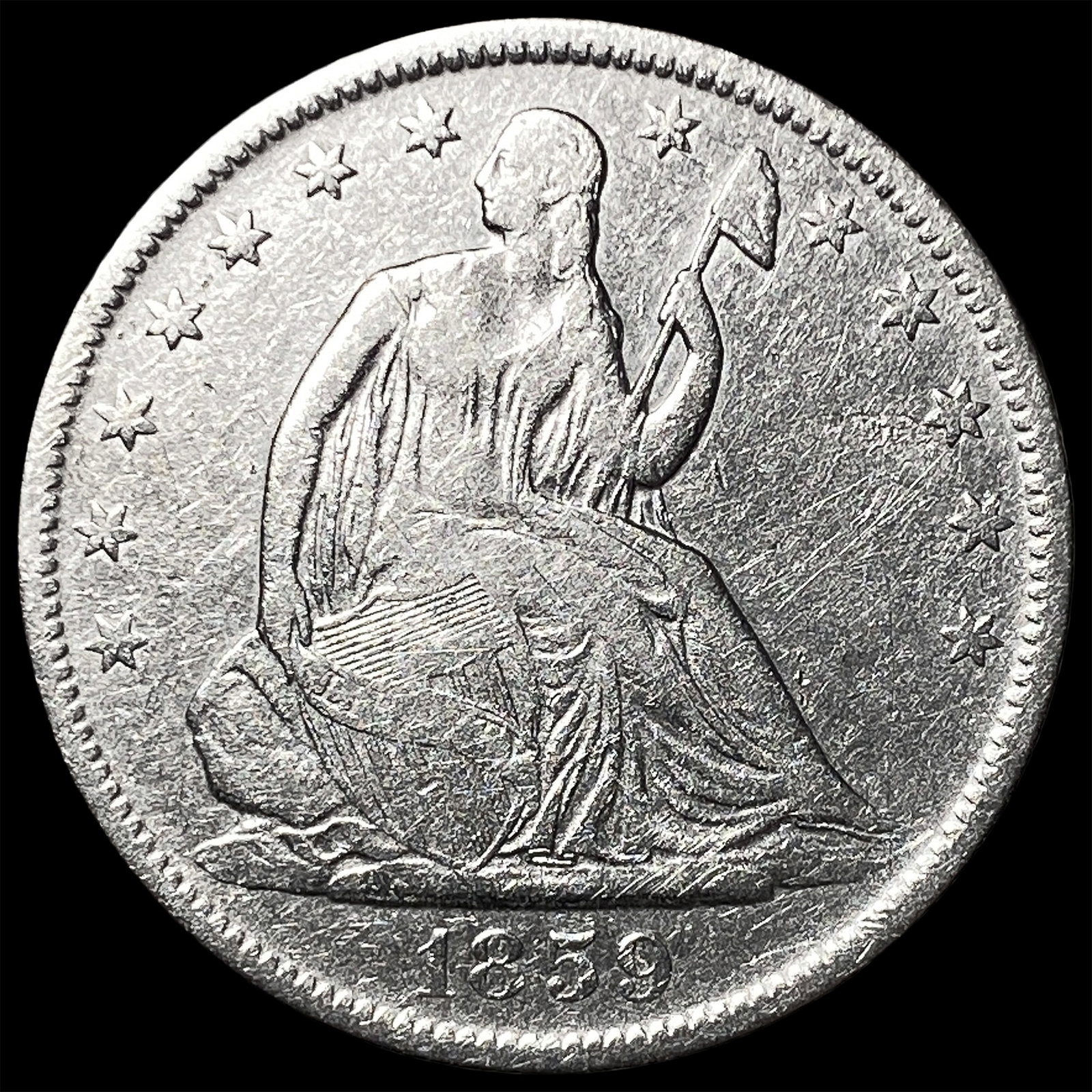 1859-O Silver Seated Liberty Half Dollar CLOSELY UNCIRCULATED: 1859-O Silver Seated Liberty Half Dollar CLOSELY UNCIRCULATED