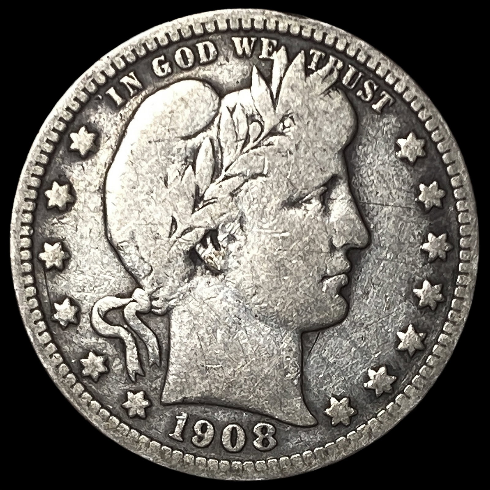 1908-S Barber Silver Quarter LIGHTLY CIRCULATED: 1908-S Barber Silver Quarter LIGHTLY CIRCULATED