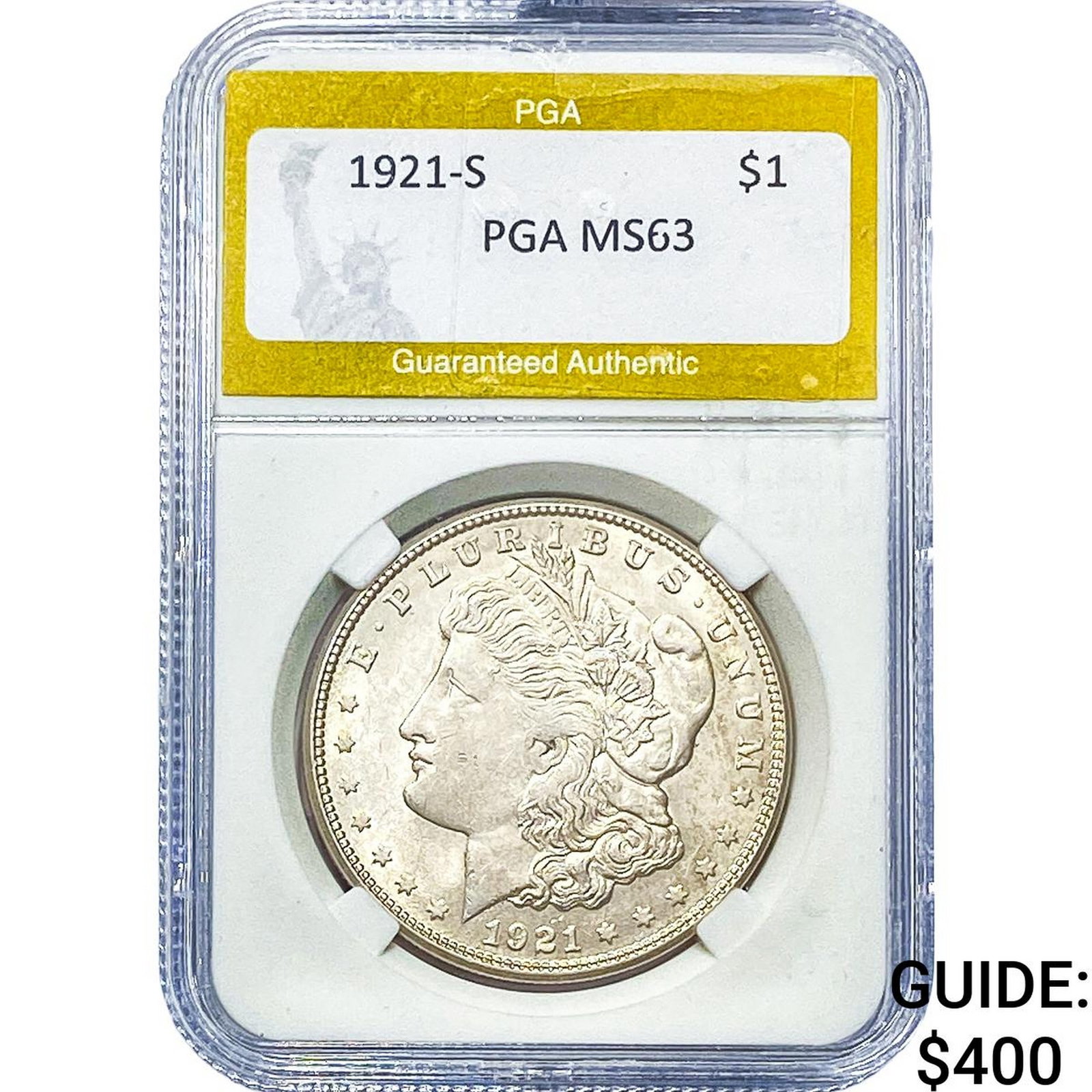 1921-S Morgan Silver Dollar PGA MS63: 1921-S Morgan Silver Dollar PGA MS63