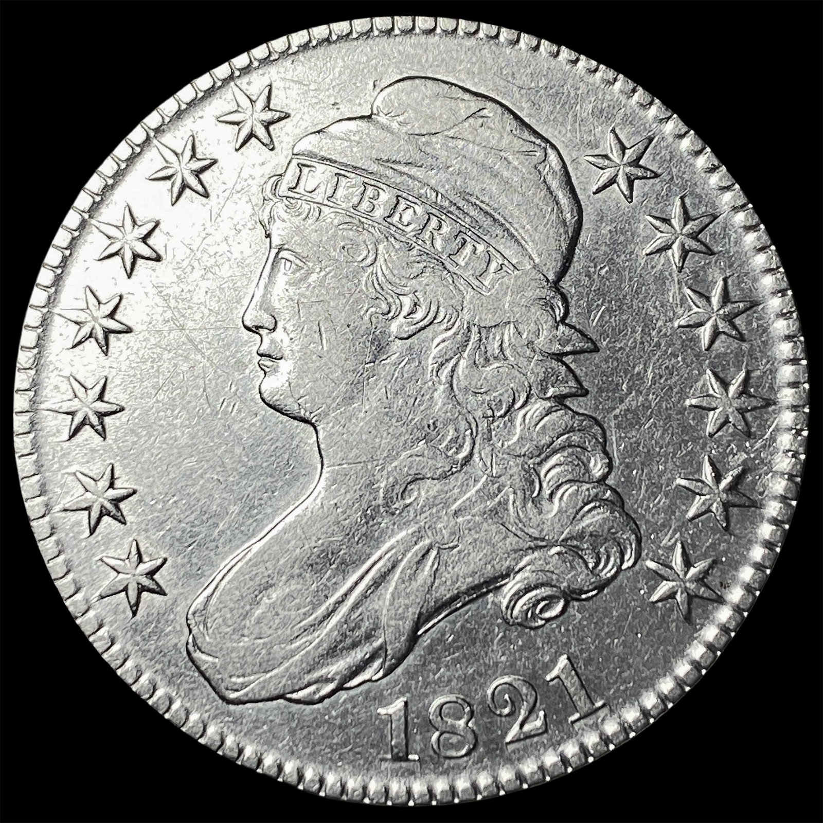 1821 Capped Bust Half Dollar CLOSELY UNCIRCULATED: 1821 Capped Bust Half Dollar CLOSELY UNCIRCULATED