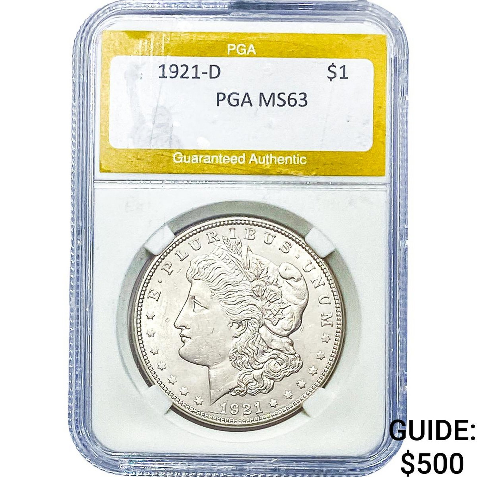 1921-D Morgan Silver Dollar PGA MS63: 1921-D Morgan Silver Dollar PGA MS63
