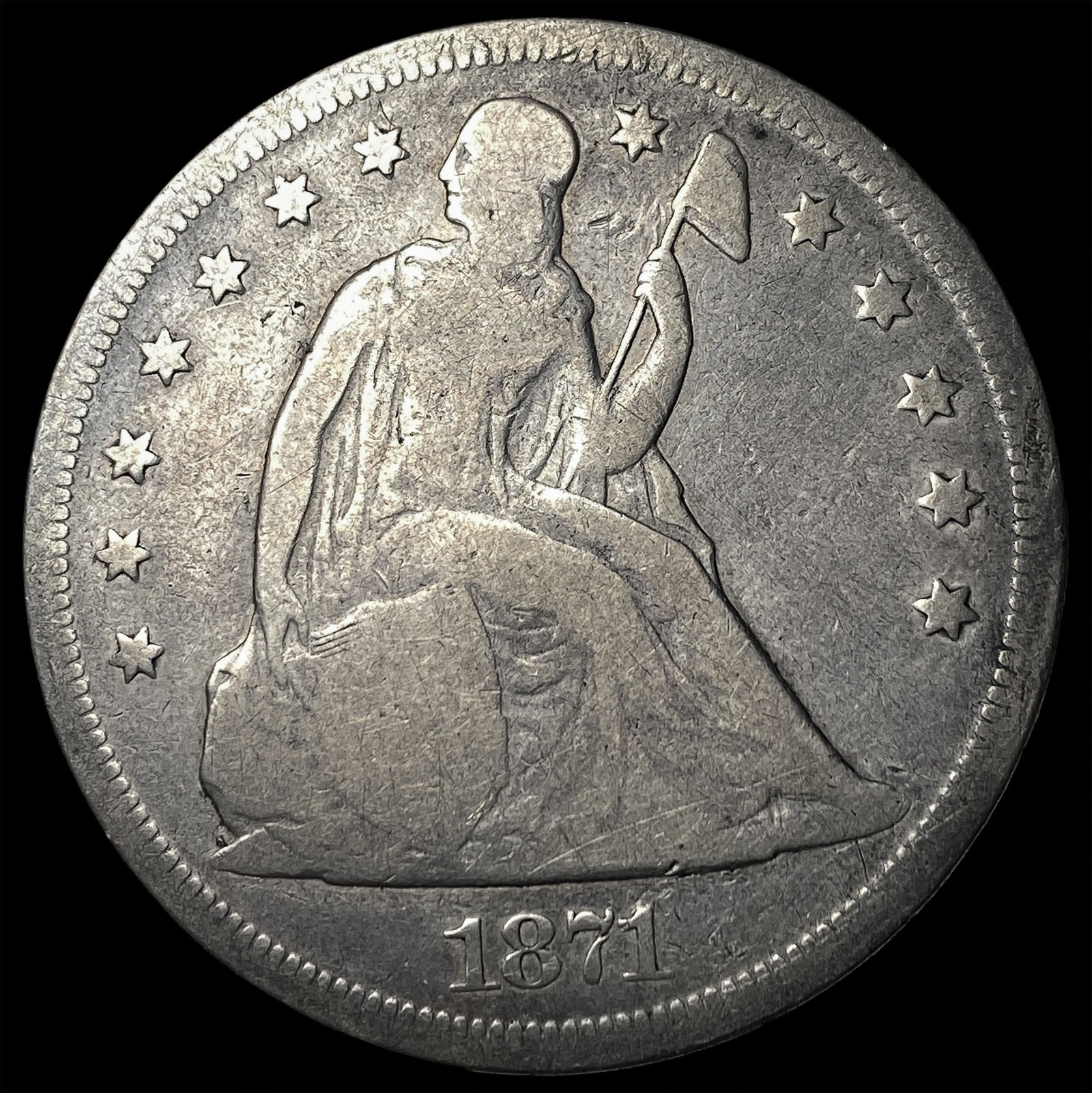 1871 Silver Seated Liberty Dollar LIGHTLY CIRCULATED: 1871 Silver Seated Liberty Dollar LIGHTLY CIRCULATED