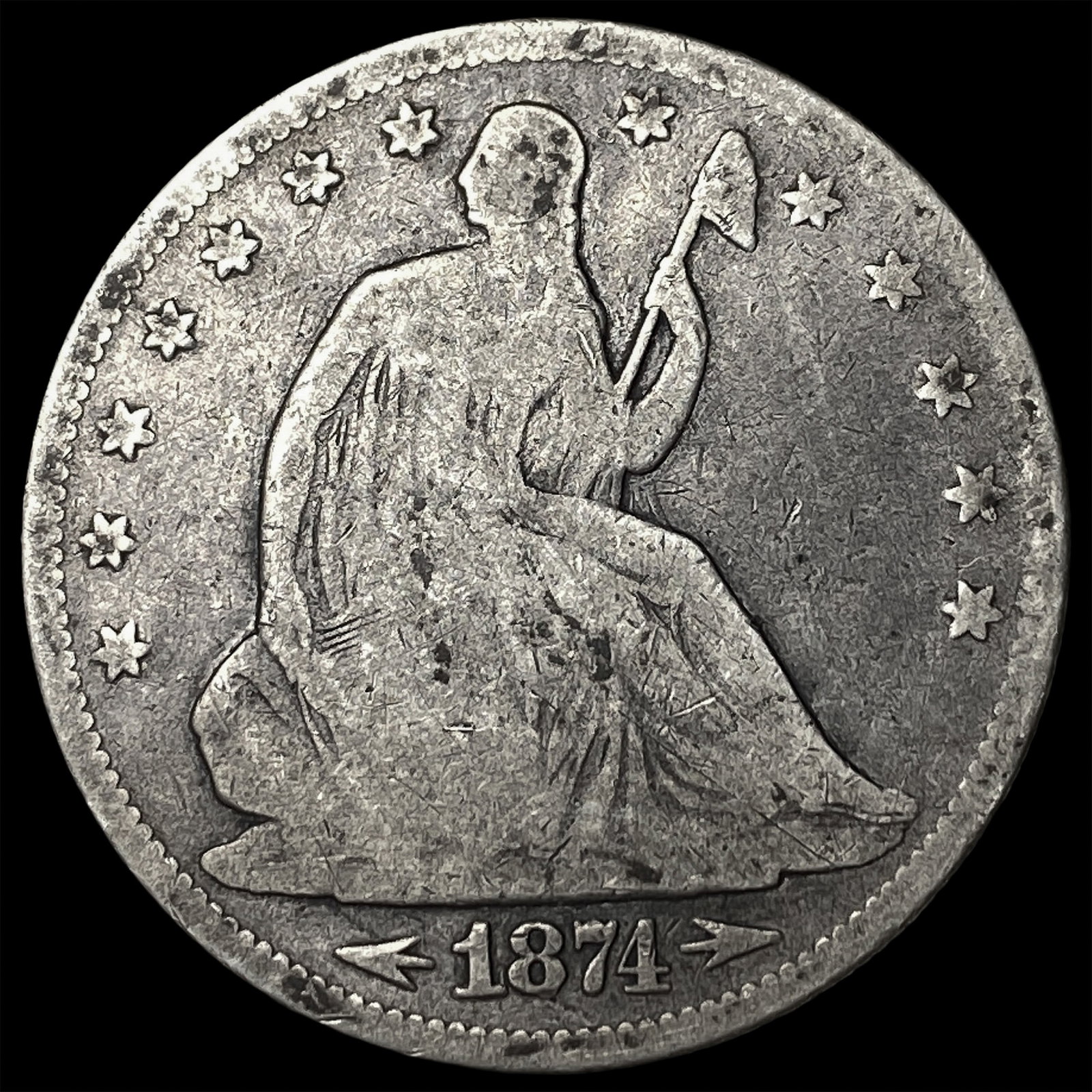 1874 Arrows Silver Seated Liberty Half Dollar NICELY CIRCULATED: 1874 Arrows Silver Seated Liberty Half Dollar NICELY CIRCULATED