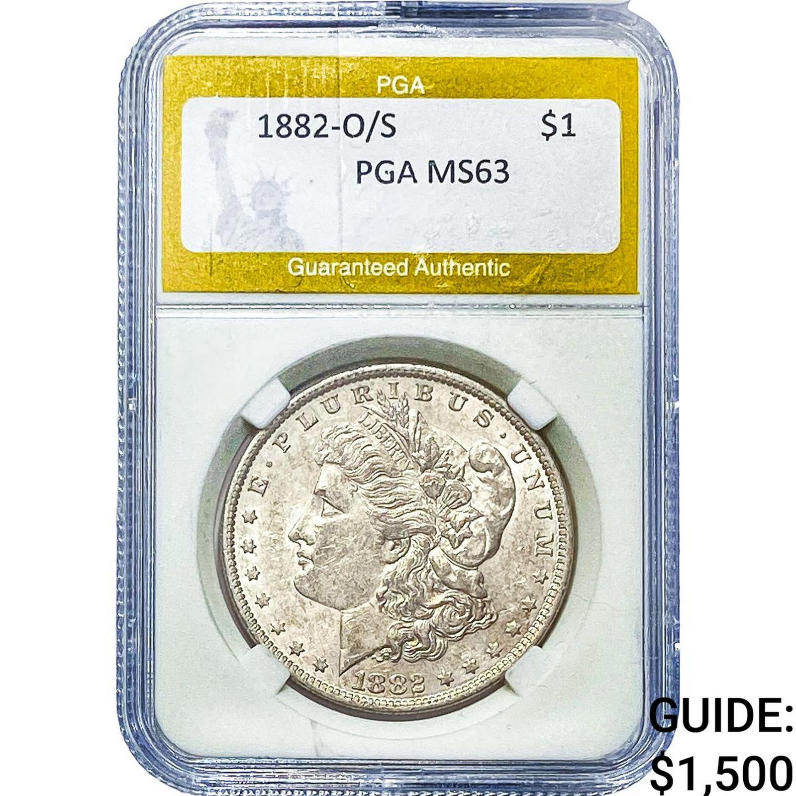 1882-O/S Morgan Silver Dollar PGA MS63: 1882-O/S Morgan Silver Dollar PGA MS63
