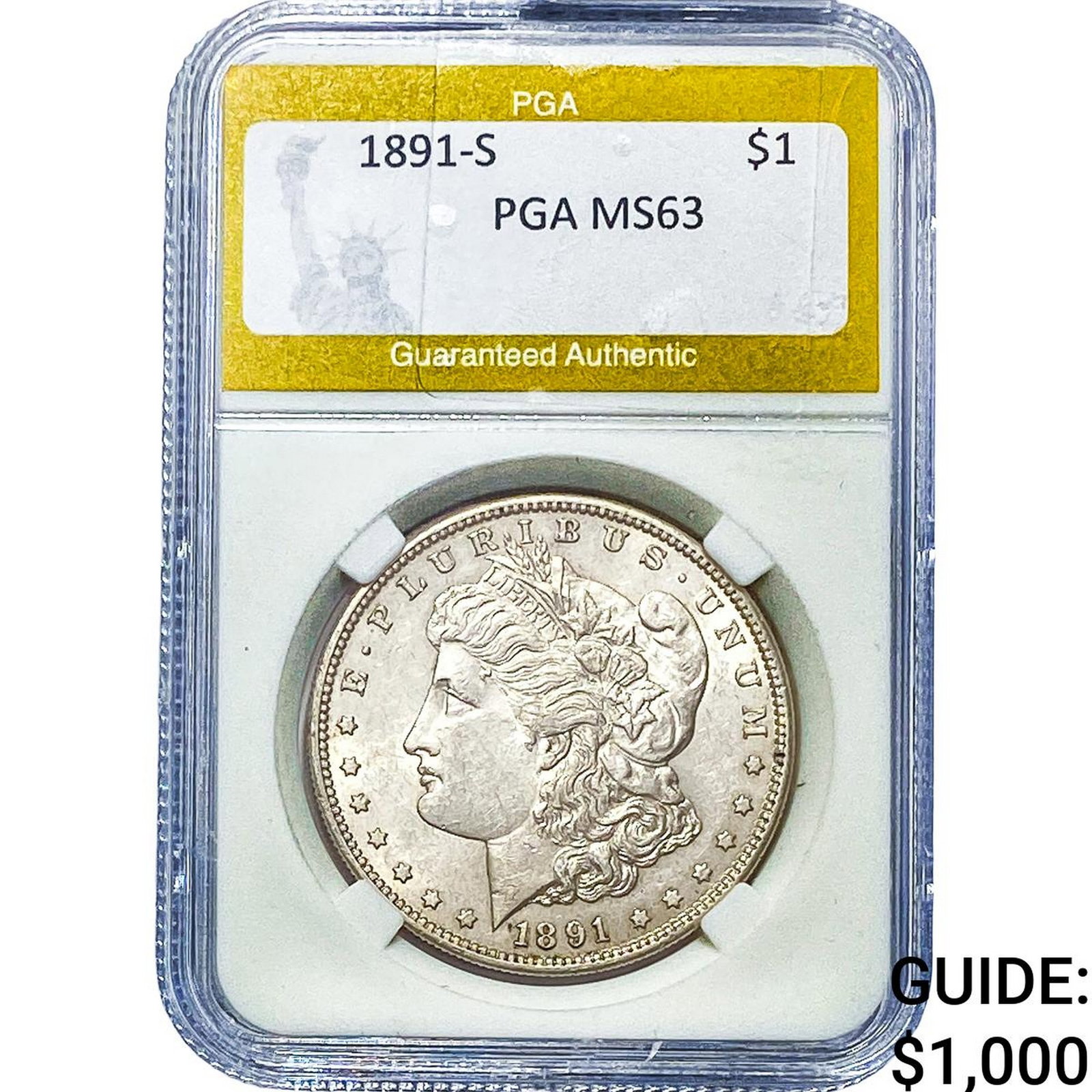 1891-S Morgan Silver Dollar PGA MS63: 1891-S Morgan Silver Dollar PGA MS63