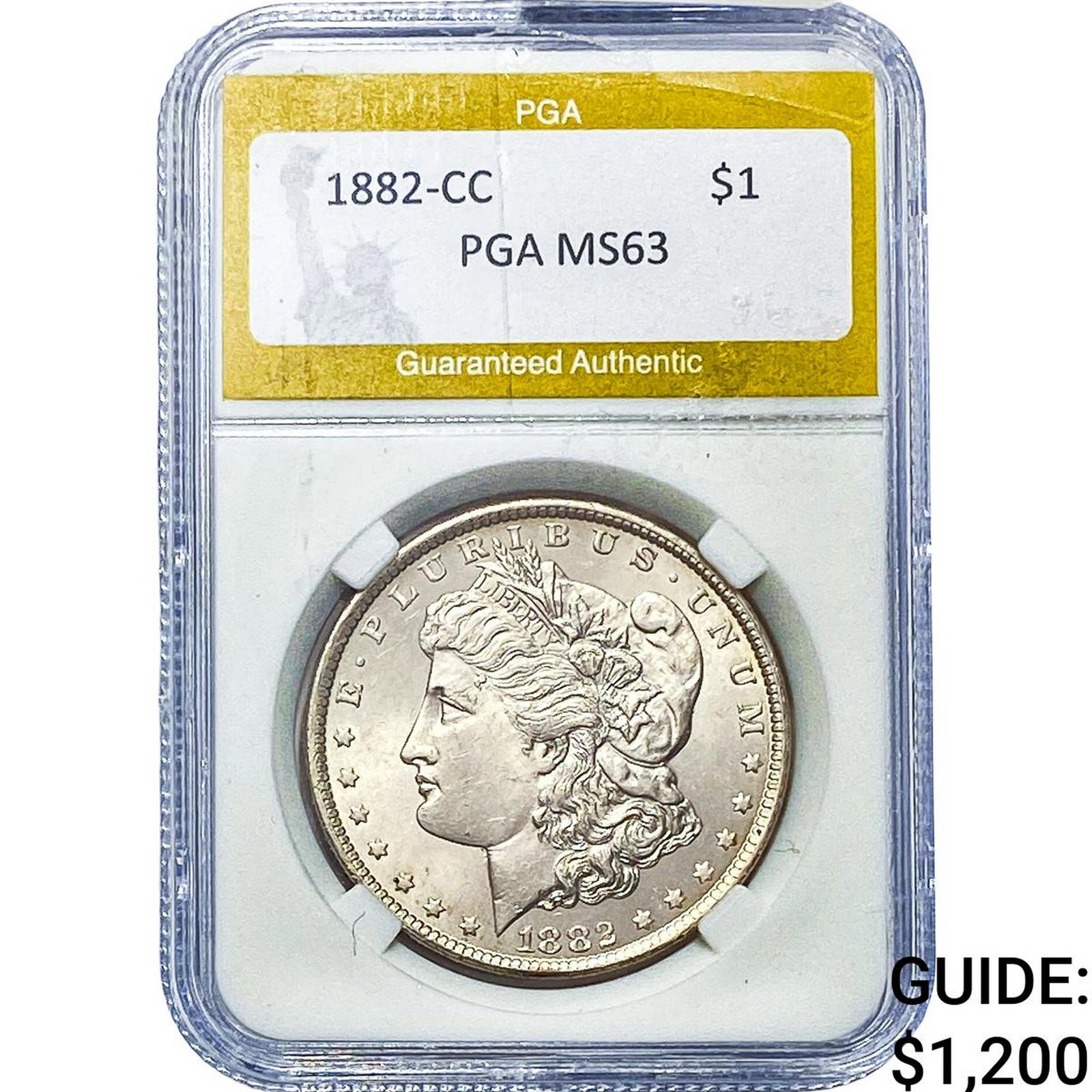 1882-CC Morgan Silver Dollar PGA MS63: 1882-CC Morgan Silver Dollar PGA MS63