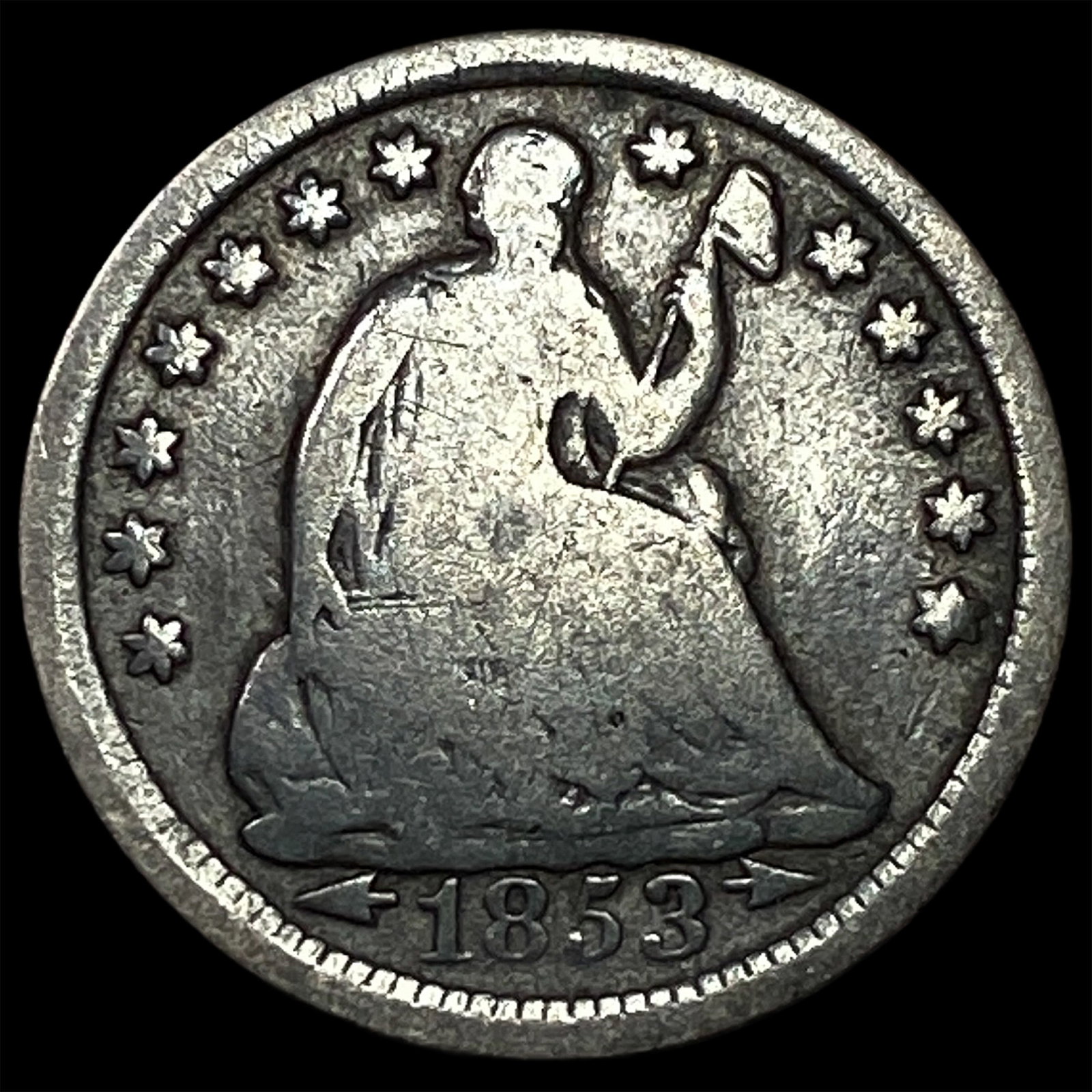 1853 Arrows Seated Liberty Half Dime NICELY CIRCULATED: 1853 Arrows Seated Liberty Half Dime NICELY CIRCULATED