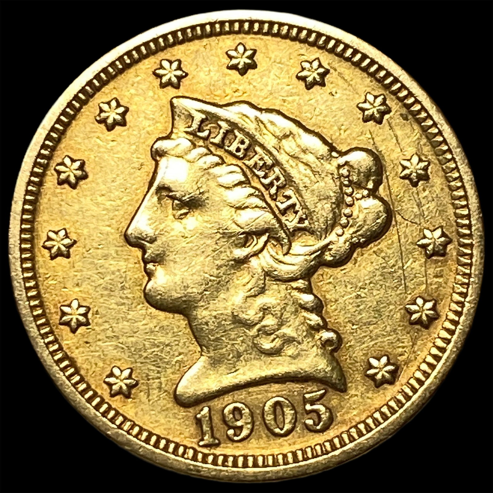 1905 Liberty Head Gold $2.5 Quarter Eagle NEARLY UNCIRCULATED: 1905 Liberty Head Gold $2.5 Quarter Eagle NEARLY UNCIRCULATED