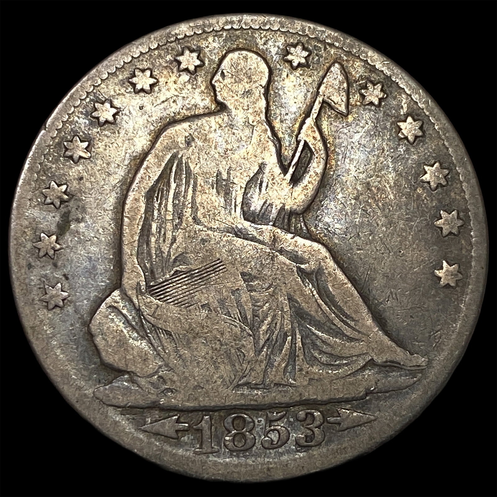 1853 Arrows/Rays Seated Liberty Half Dollar NICELY CIRCULATED: 1853 Arrows/Rays Seated Liberty Half Dollar NICELY CIRCULATED