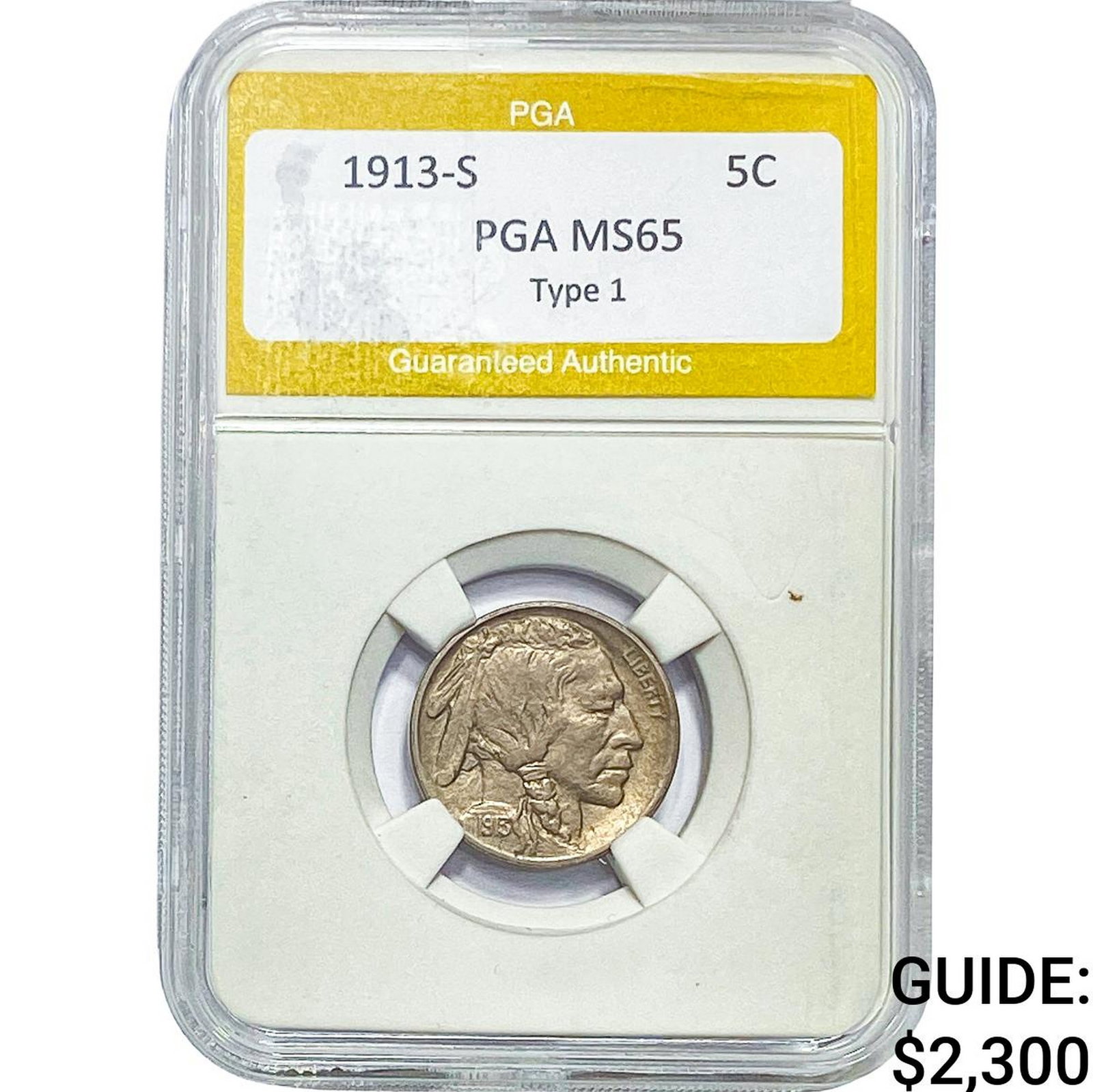 1913-S Buffalo Nickel PGA MS65 Type 1: 1913-S Buffalo Nickel PGA MS65 Type 1