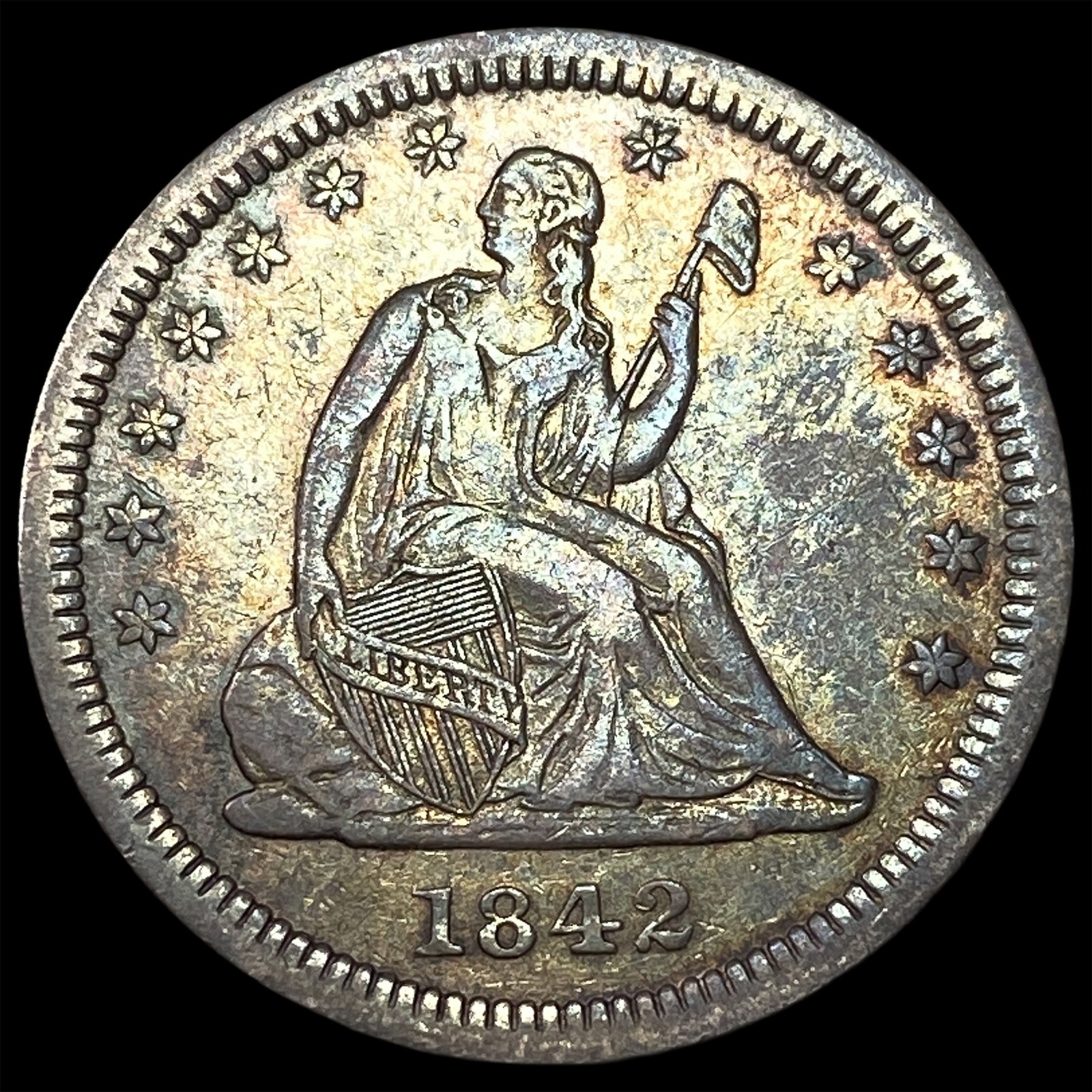 1842-O Silver Seated Liberty Quarter CHOICE AU: 1842-O Silver Seated Liberty Quarter CHOICE AU