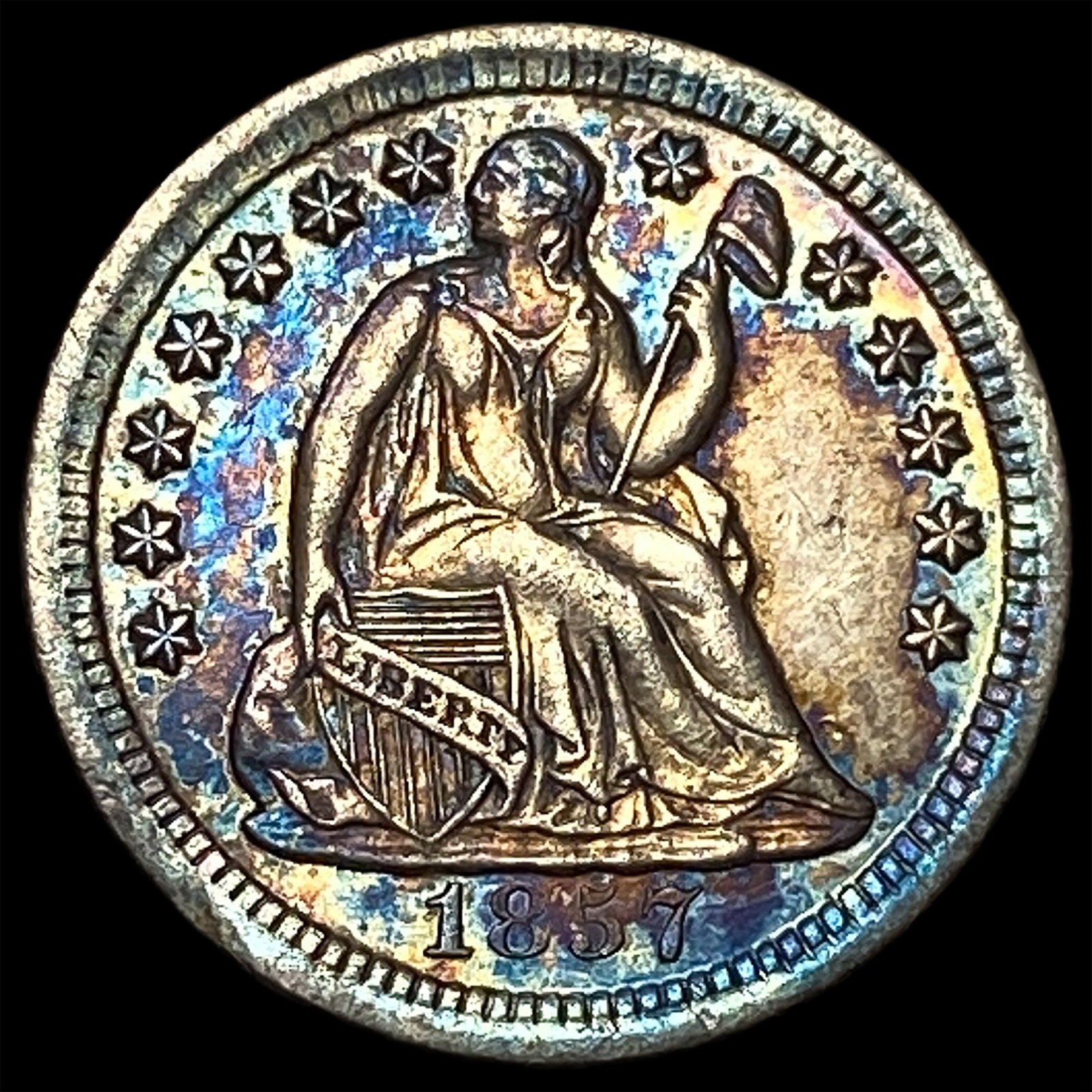 1857-O Silver Seated Liberty Half Dime CHOICE AU: 1857-O Silver Seated Liberty Half Dime CHOICE AU