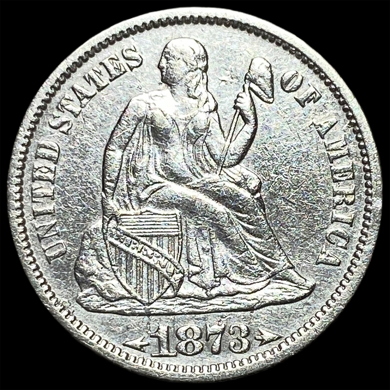 1873 Arrows Seated Liberty Dime CLOSELY UNCIRCULATED: 1873 Arrows Seated Liberty Dime CLOSELY UNCIRCULATED