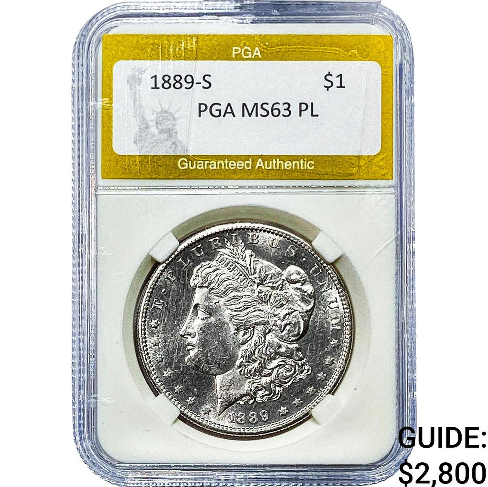 1889-S Morgan Silver Dollar PGA MS63 PL: 1889-S Morgan Silver Dollar PGA MS63 PL