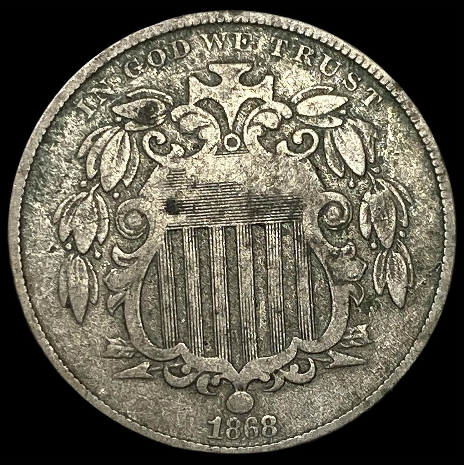 1868 Shield Nickel NEARLY UNCIRCULATED: 1868 Shield Nickel NEARLY UNCIRCULATED