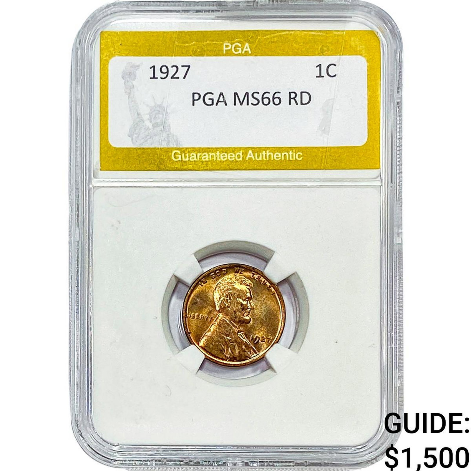 1927 Wheat Cent PGA MS66 RD: 1927 Wheat Cent PGA MS66 RD