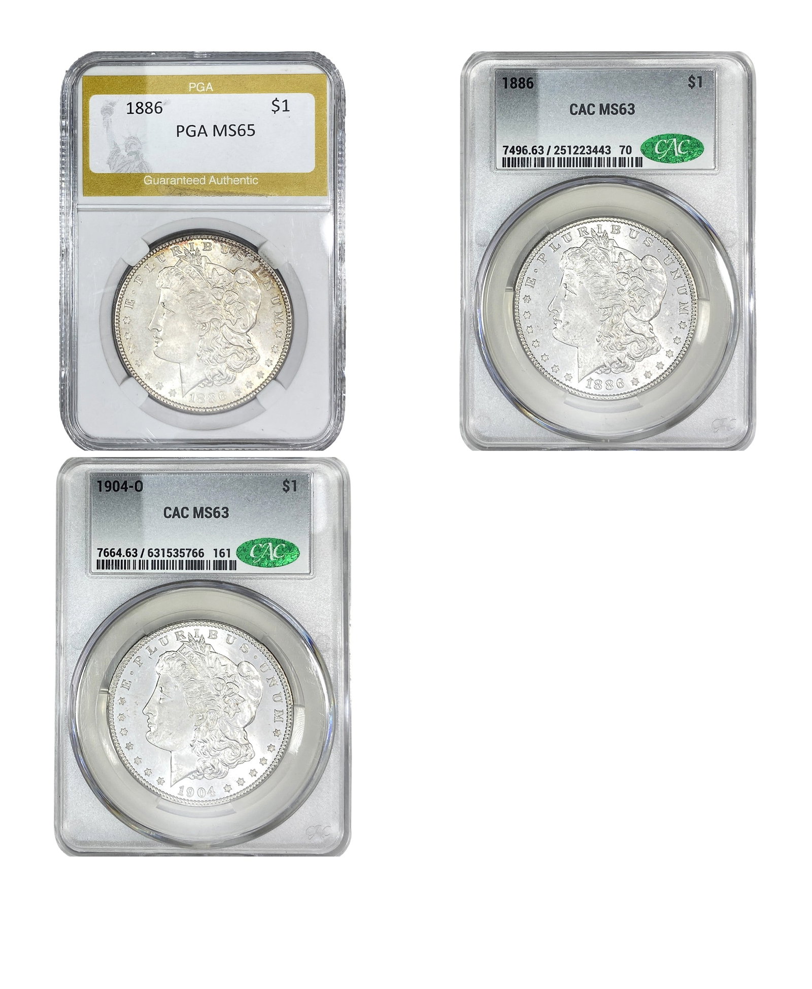[3 Coins] 1886-1904 Morgan Silver Dollar MS63-65: [3 Coins] 1886-1904 Morgan Silver Dollar MS63-65