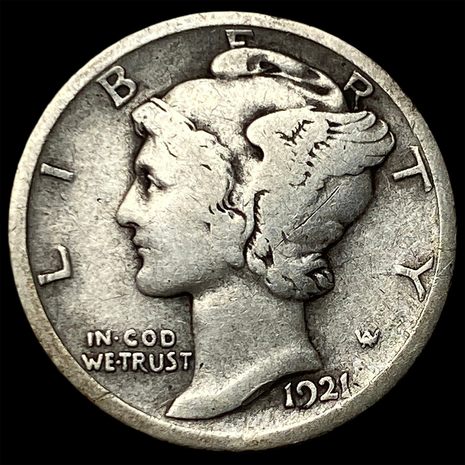 1921 Silver Mercury Dime LIGHTLY CIRCULATED: 1921 Silver Mercury Dime LIGHTLY CIRCULATED