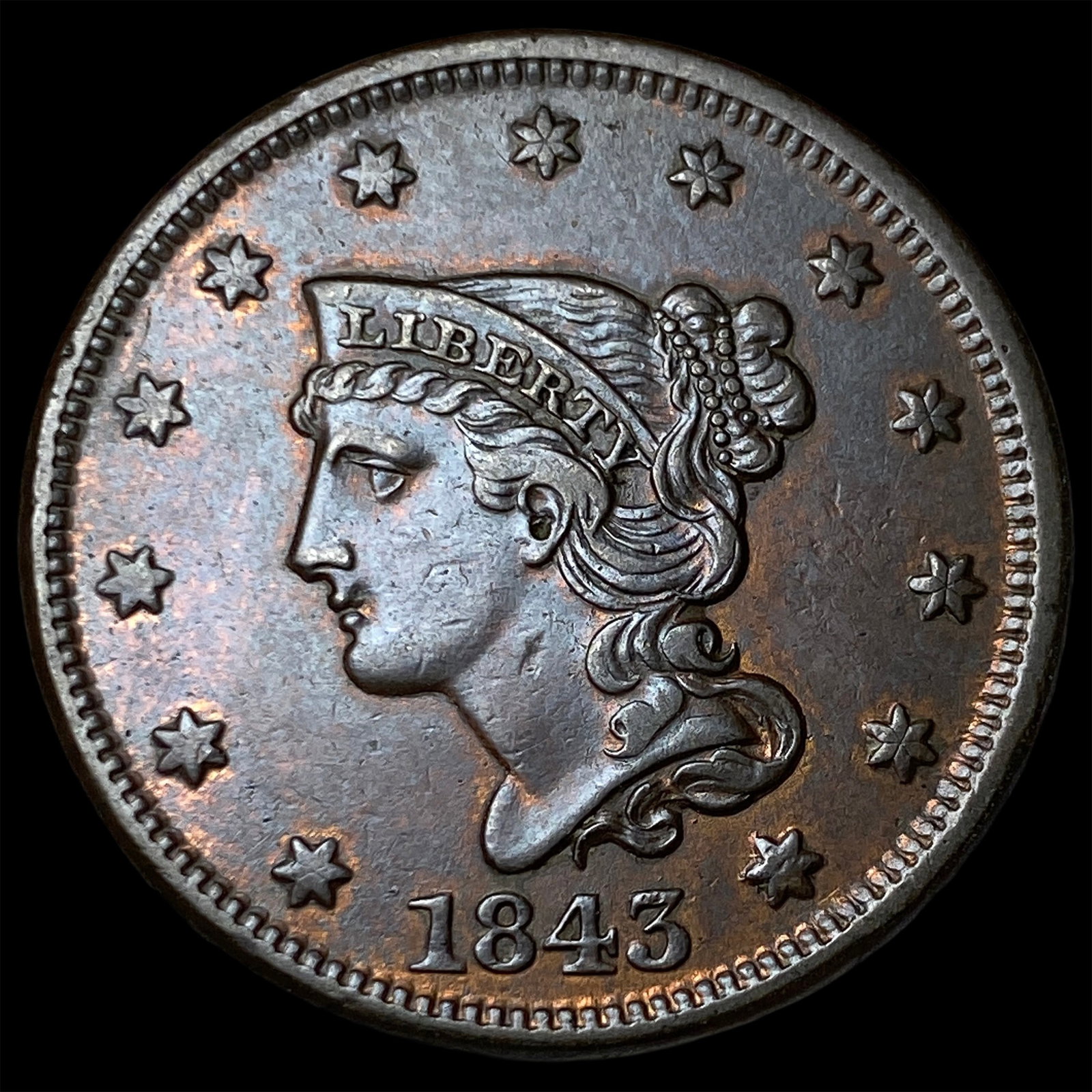 1843 Braided Hair Large Cent UNCIRCULATED: 1843 Braided Hair Large Cent UNCIRCULATED