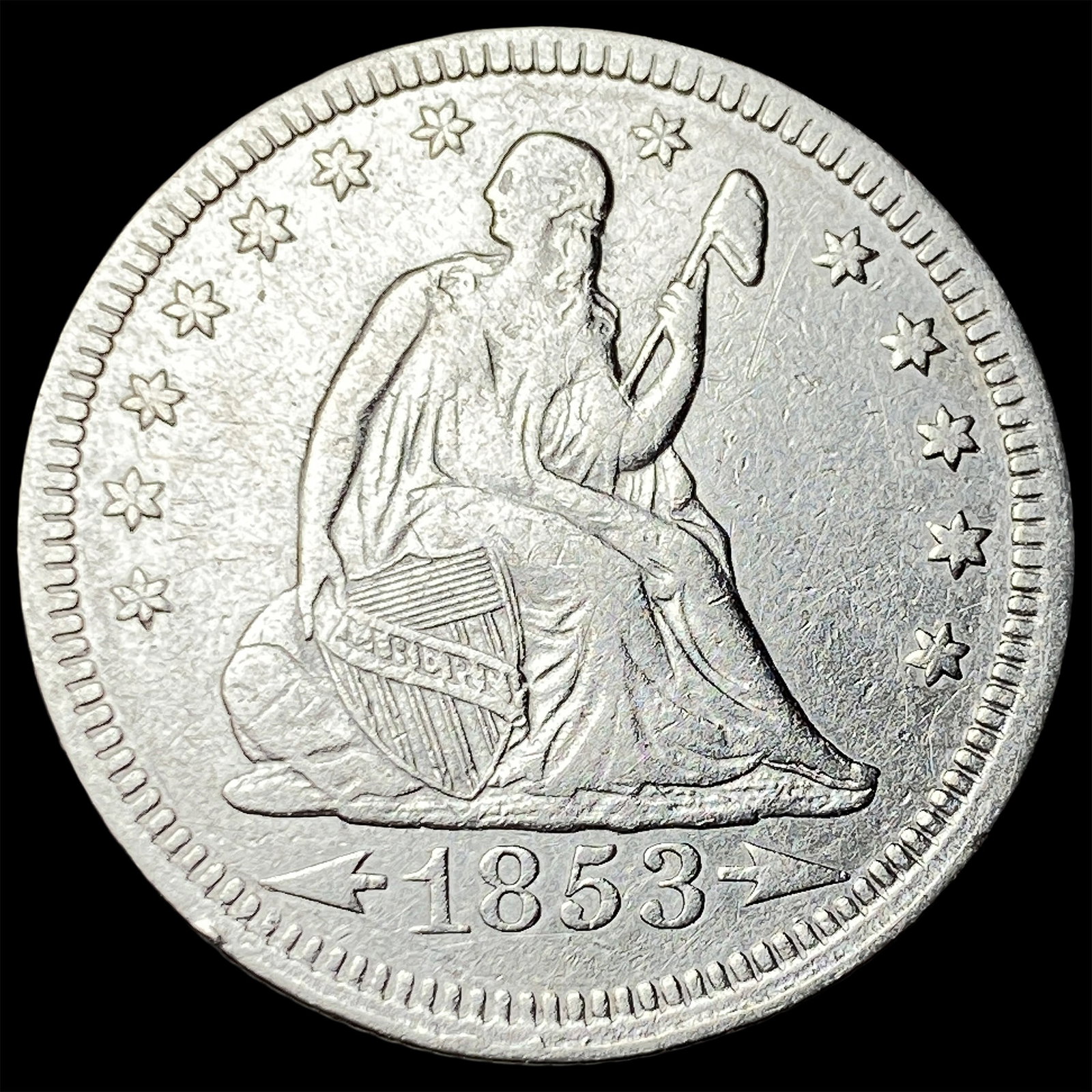 1853 Arrows/Rays Seated Liberty Silver Quarter CHOICE AU: 1853 Arrows/Rays Seated Liberty Silver Quarter CHOICE AU