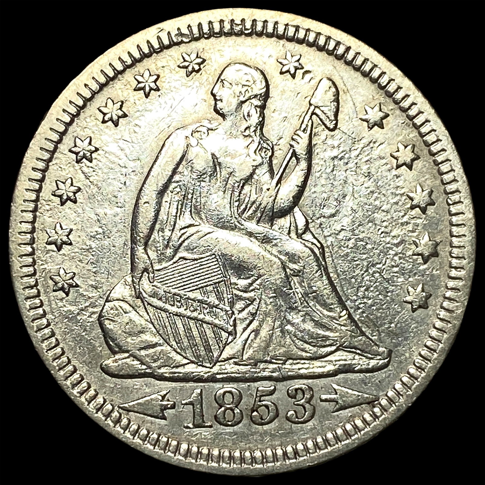 1853 Arrows Seated Liberty Quarter NEARLY UNCIRCULATED: 1853 Arrows Seated Liberty Quarter NEARLY UNCIRCULATED