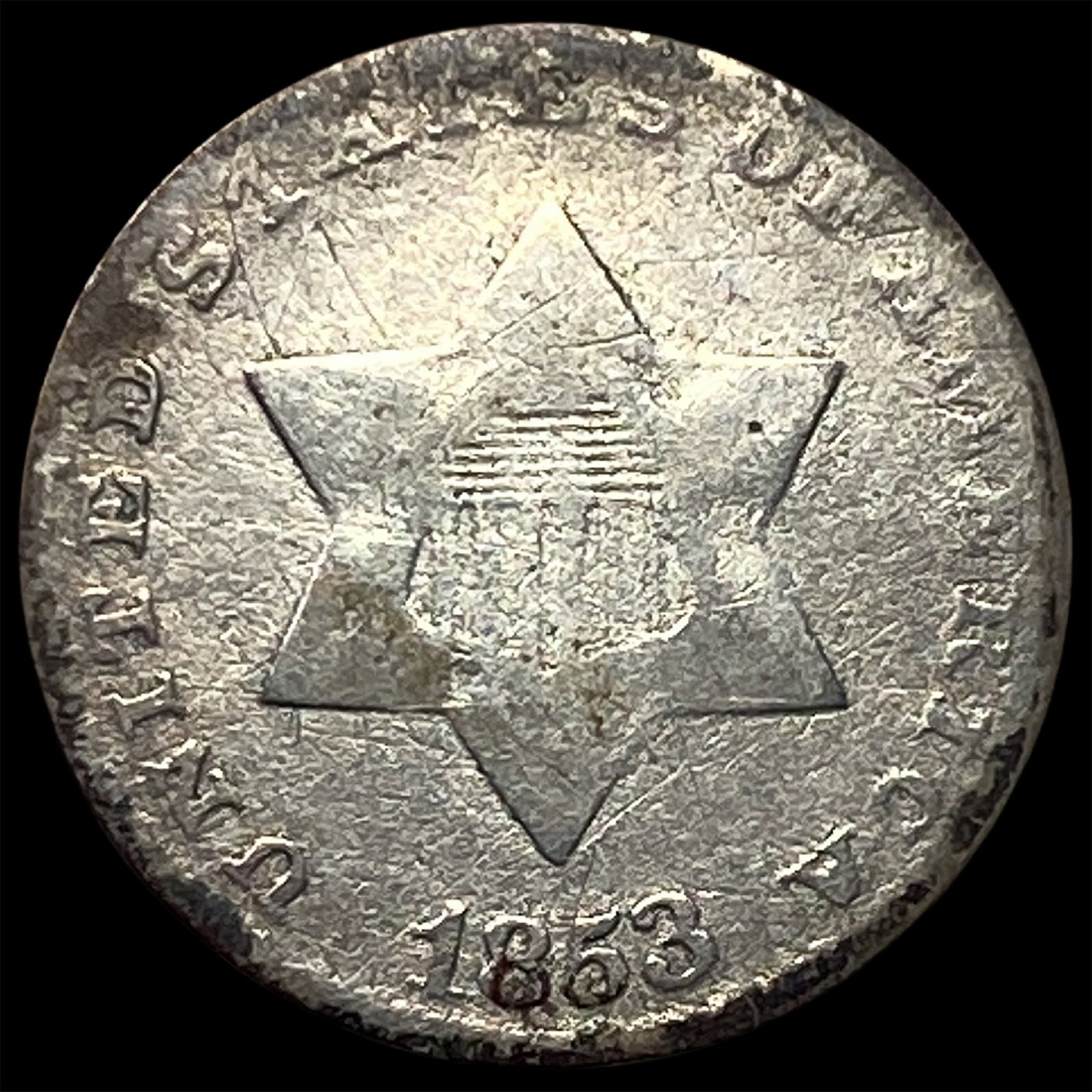 1853 Silver Three-Cent Piece LIGHTLY CIRCULATED: 1853 Silver Three-Cent Piece LIGHTLY CIRCULATED
