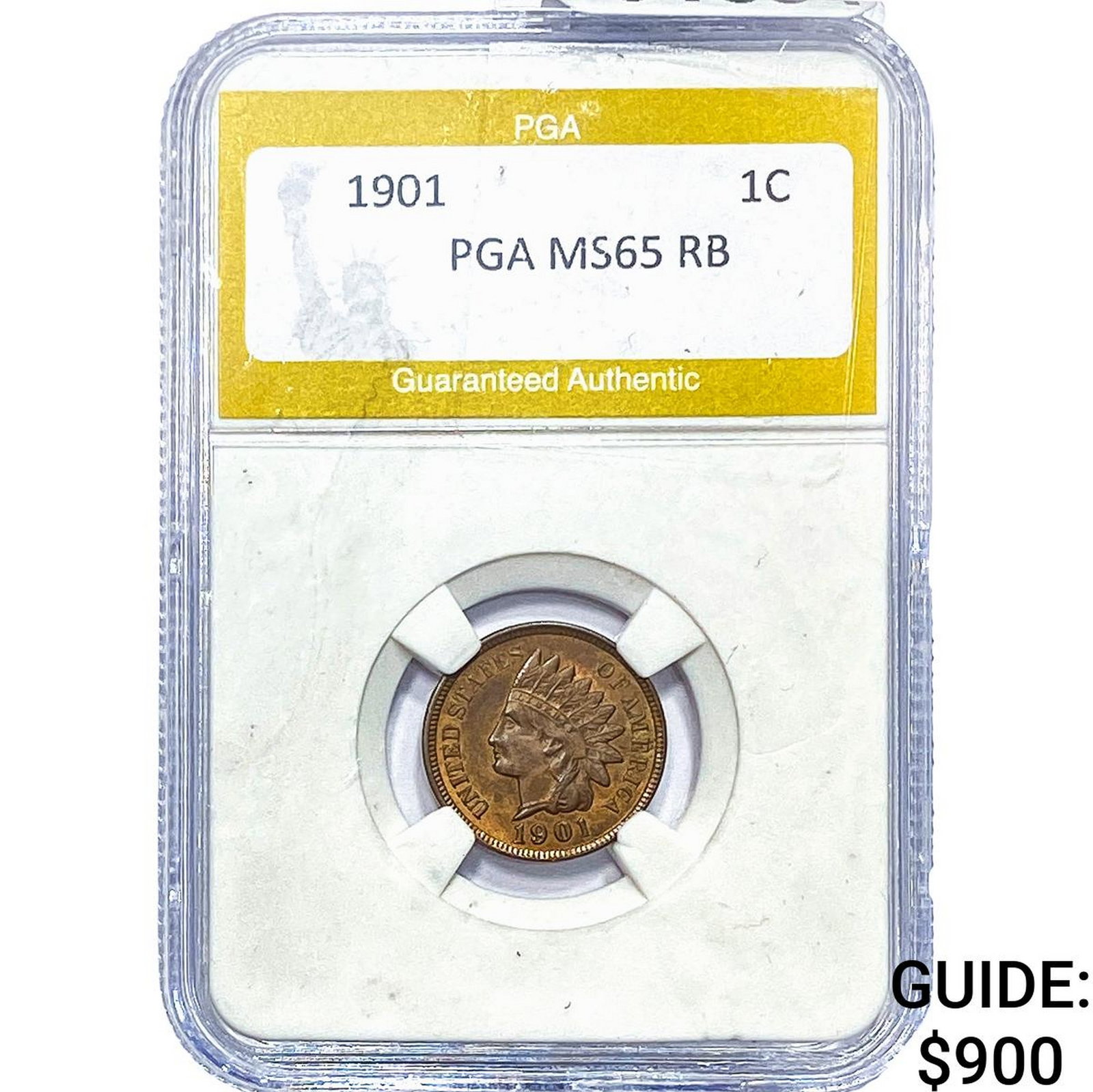 1901 Indian Head Cent PGA MS65 RB: 1901 Indian Head Cent PGA MS65 RB