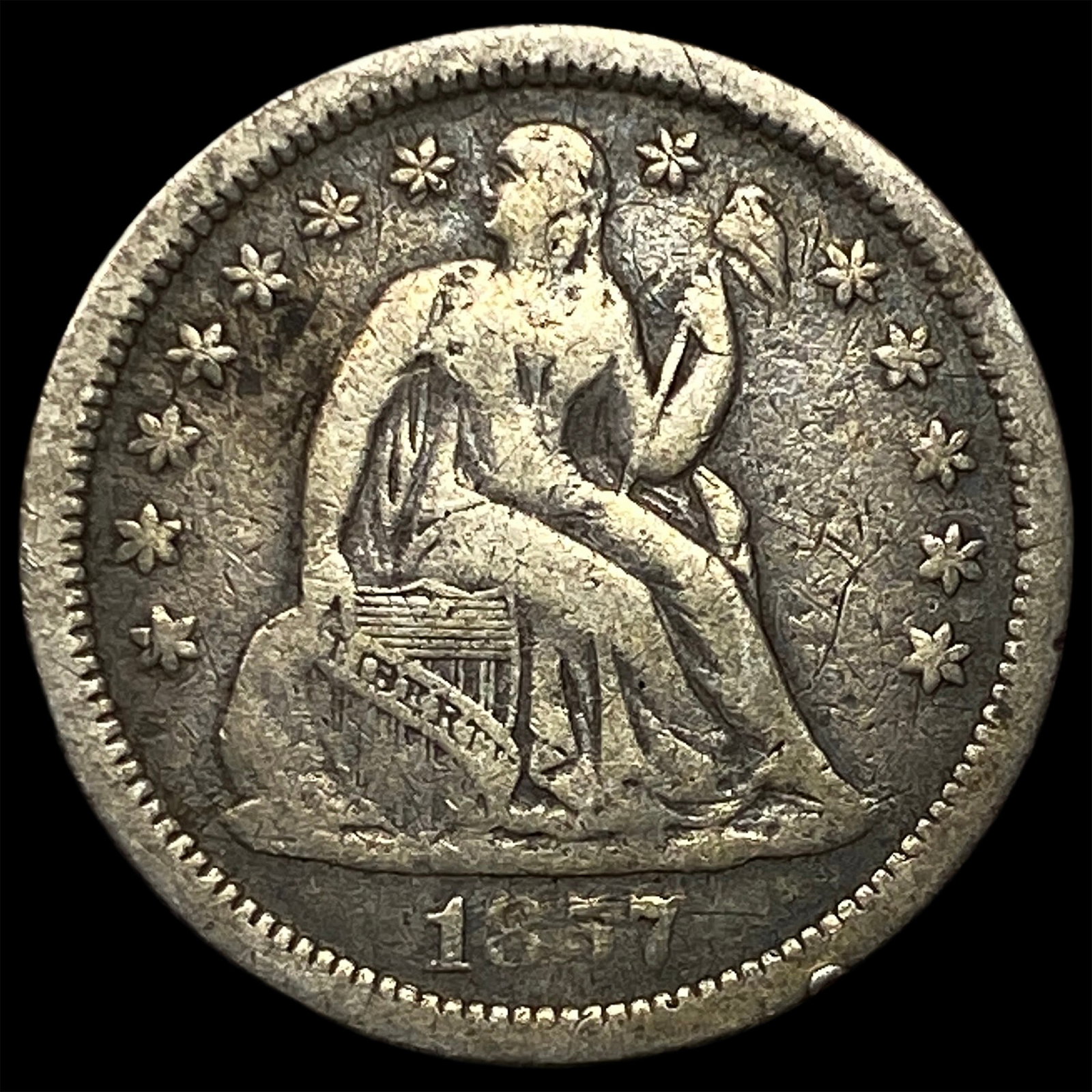1857-O Silver Seated Liberty Dime ABOUT UNCIRCULATED: 1857-O Silver Seated Liberty Dime ABOUT UNCIRCULATED