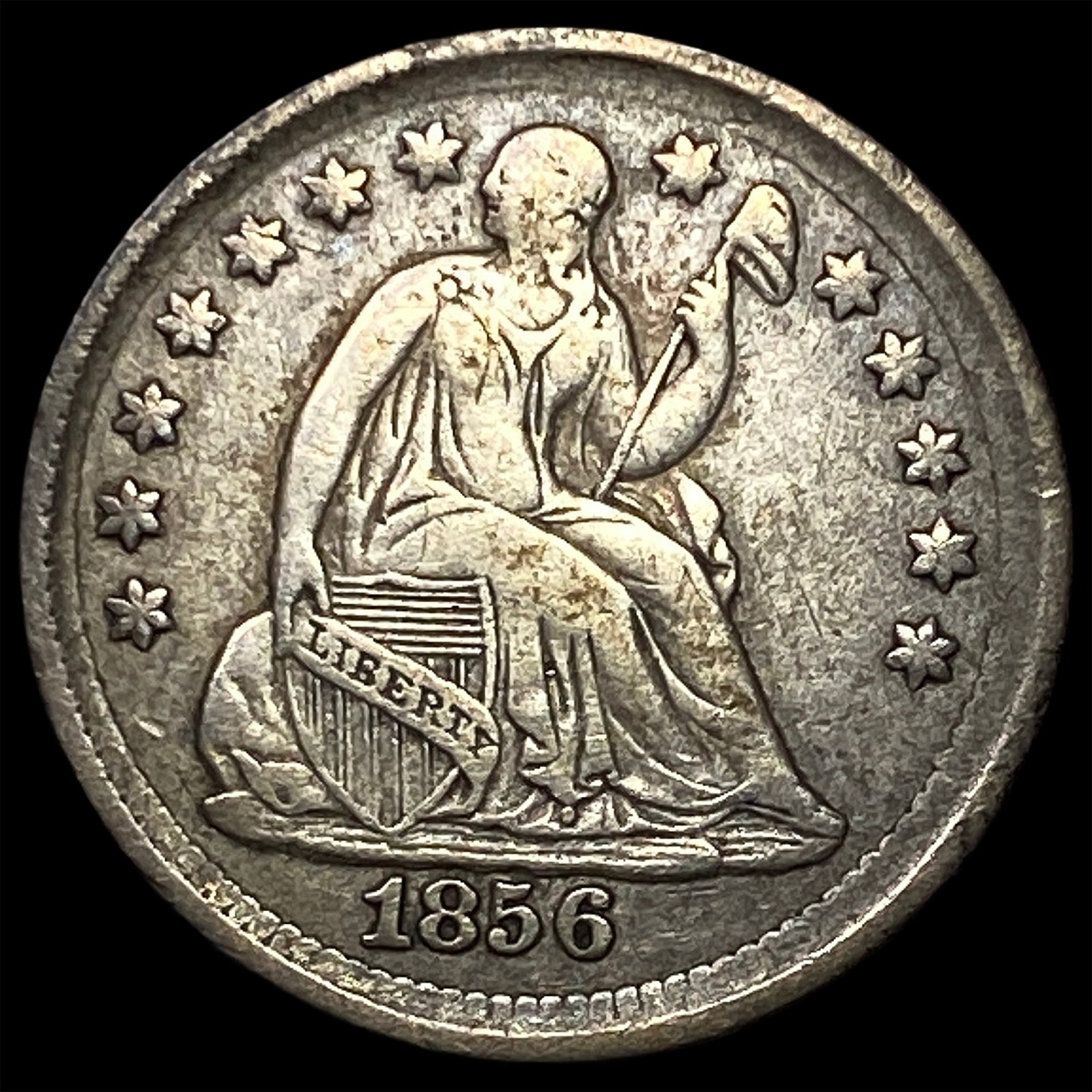 1856 Silver Seated Liberty Half Dime NEARLY UNCIRCULATED: 1856 Silver Seated Liberty Half Dime NEARLY UNCIRCULATED