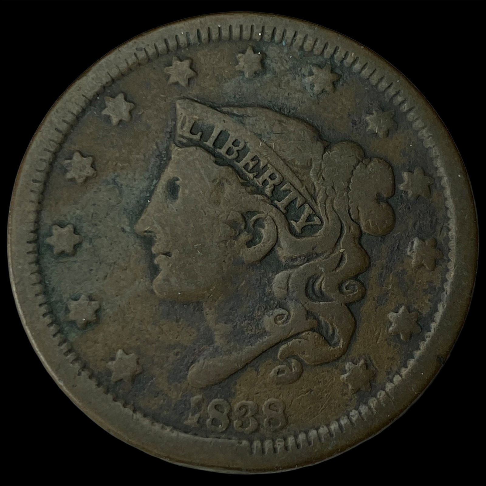 1838 Coronet Head Large Cent NEARLY UNCIRCULATED: 1838 Coronet Head Large Cent NEARLY UNCIRCULATED