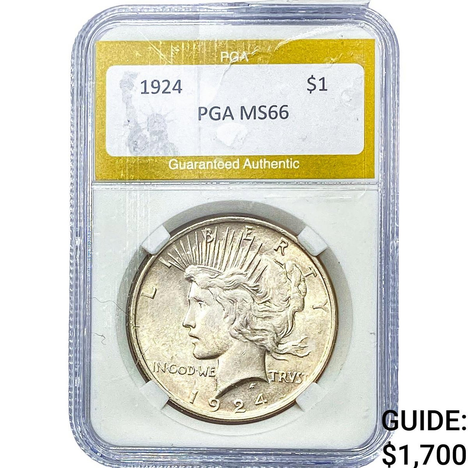 1924 Silver Peace Dollar PGA MS66: 1924 Silver Peace Dollar PGA MS66