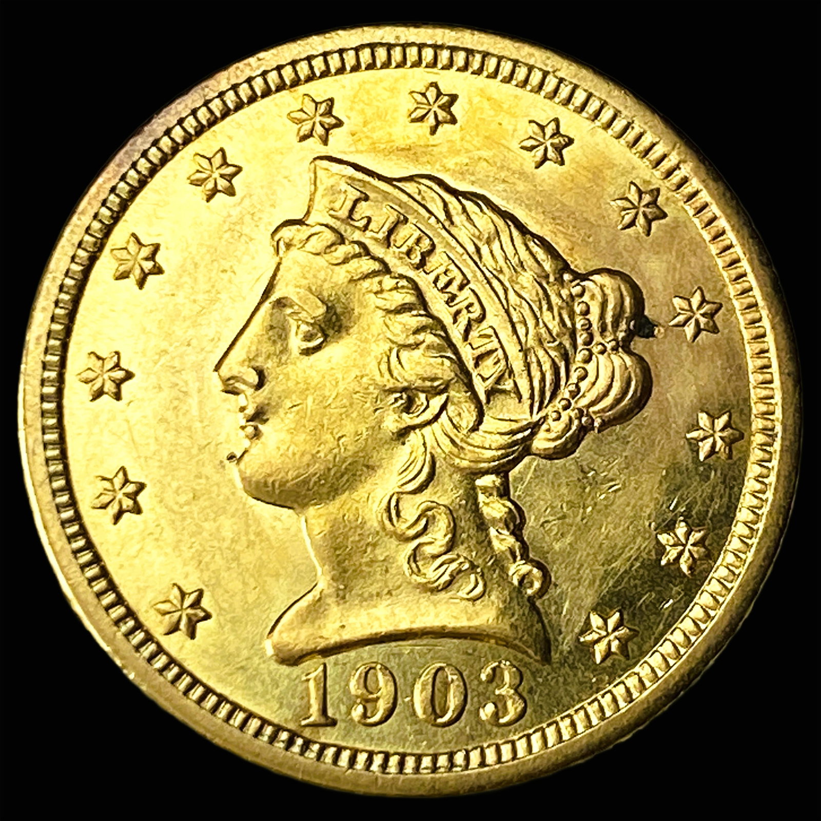 1903 Liberty Head Gold Quarter Eagle $2.50 CLOSELY UNCIRCULATED: 1903 Liberty Head Gold Quarter Eagle $2.50 CLOSELY UNCIRCULATED