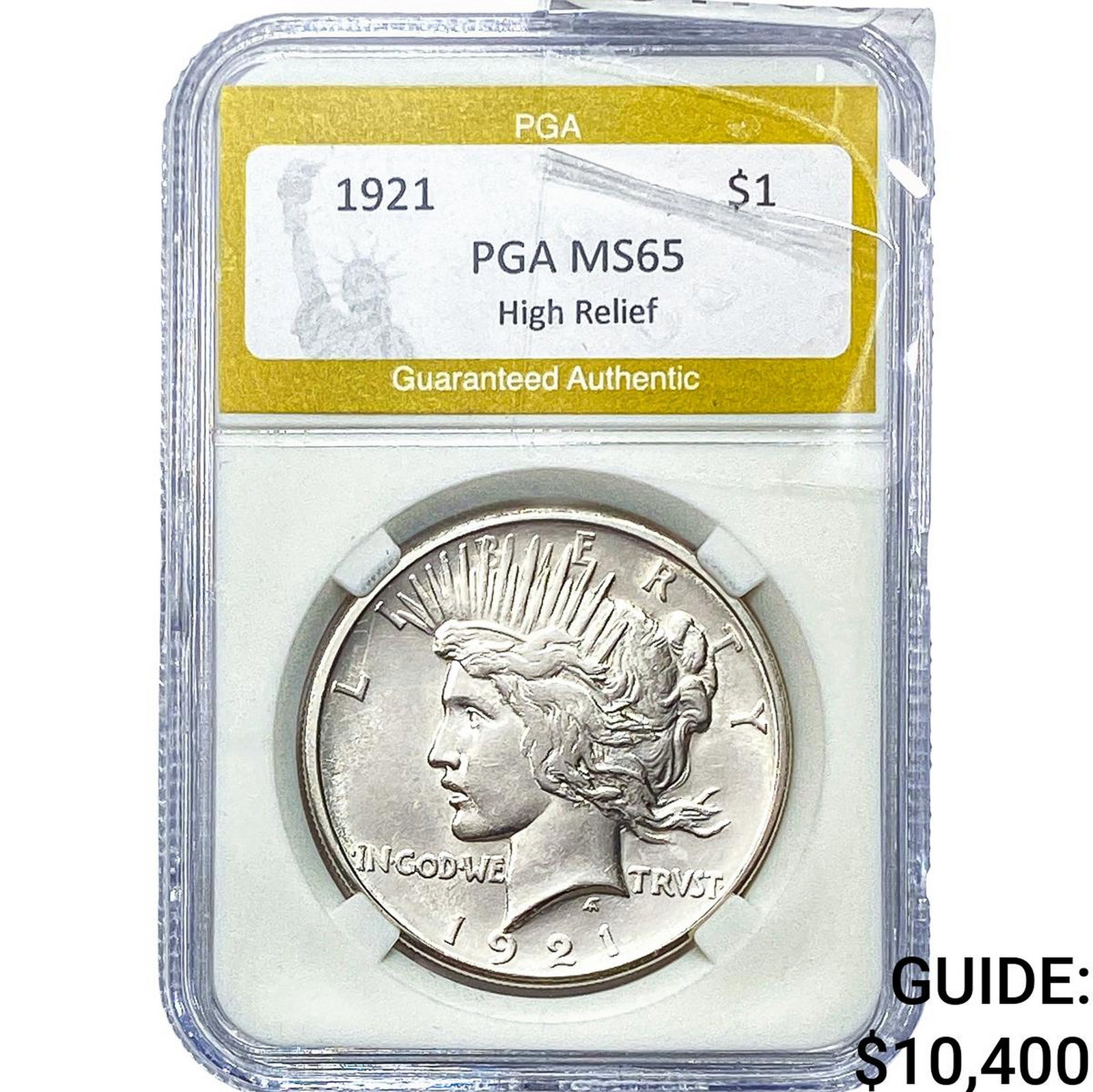1921 Silver Peace Dollar PGA MS65 High Relief: 1921 Silver Peace Dollar PGA MS65 High Relief