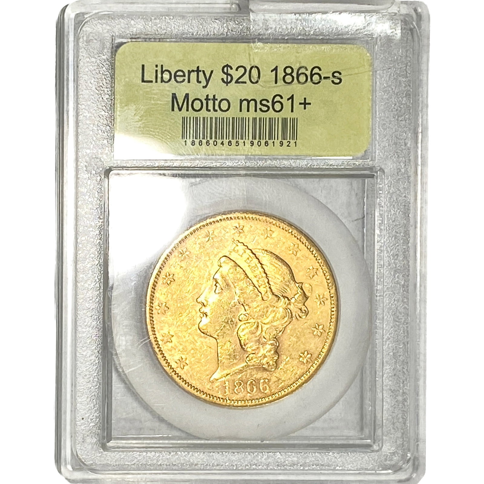 1866-S $20 Gold Double Eagle USCG MS61+: 1866-S $20 Gold Double Eagle USCG MS61+