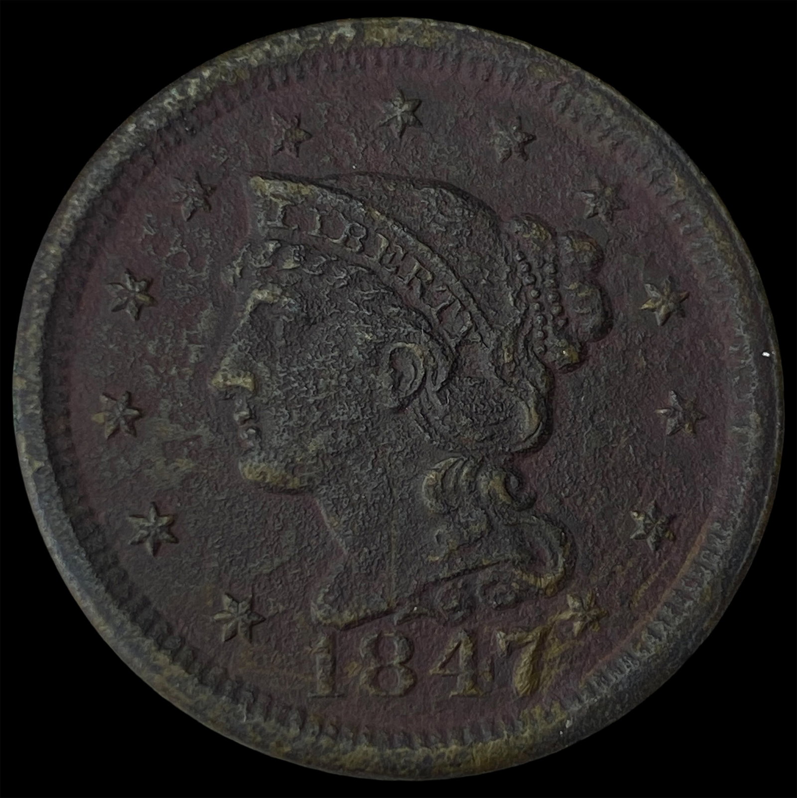 1847 RB Braided Hair Large Cent CLOSELY UNCIRCULATED: 1847 RB Braided Hair Large Cent CLOSELY UNCIRCULATED