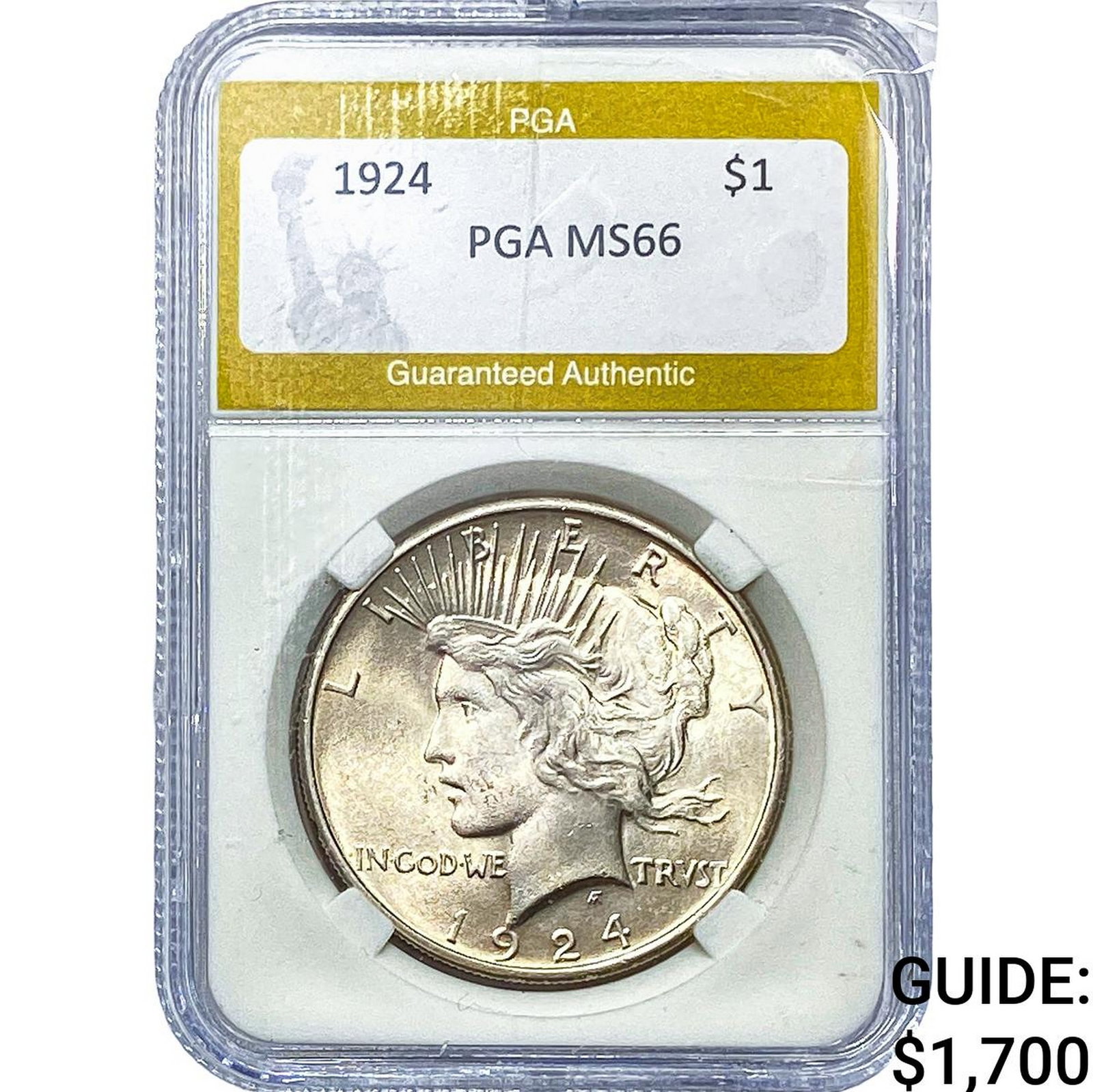 1924 Silver Peace Dollar PGA MS66: 1924 Silver Peace Dollar PGA MS66