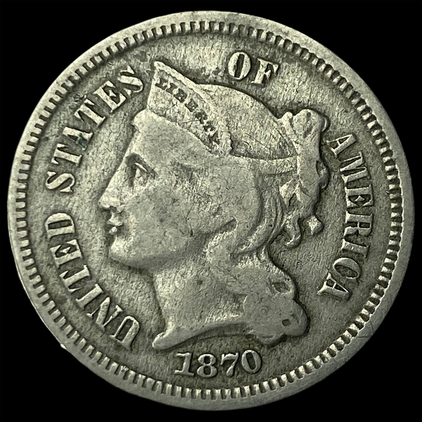 1870 Nickel Three-Cent Piece LIGHTLY CIRCULATED: 1870 Nickel Three-Cent Piece LIGHTLY CIRCULATED