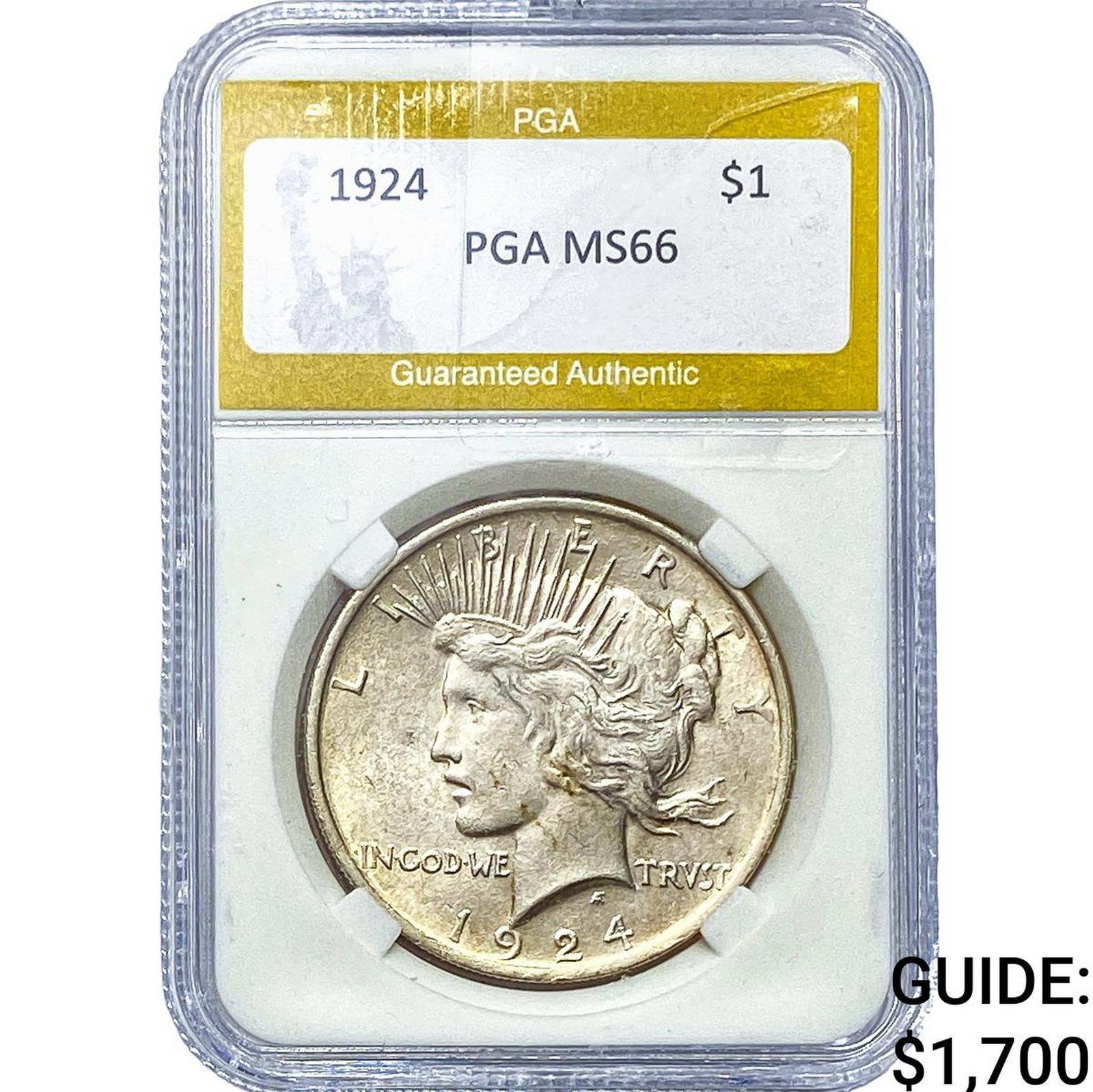 1924 Silver Peace Dollar PGA MS66: 1924 Silver Peace Dollar PGA MS66