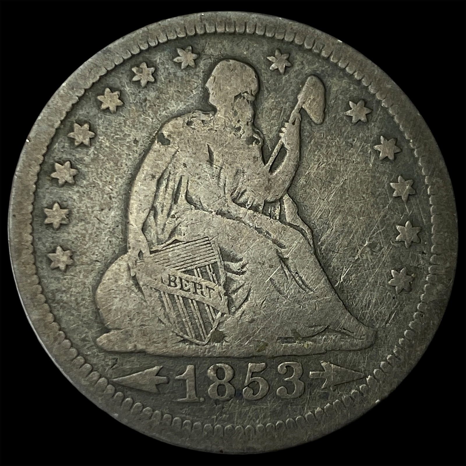 1853 Arrows Seated Liberty Quarter LIGHTLY CIRCULATED: 1853 Arrows Seated Liberty Quarter LIGHTLY CIRCULATED