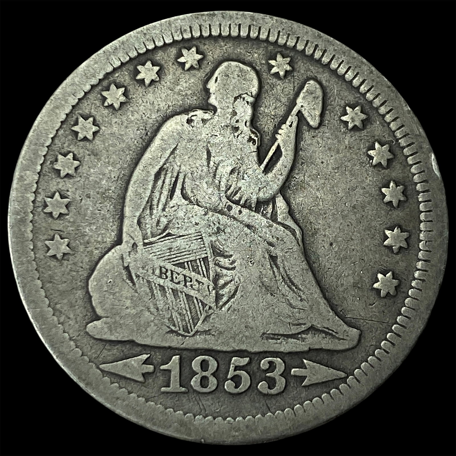 1853 Arrows Seated Liberty Quarter LIGHTLY CIRCULATED: 1853 Arrows Seated Liberty Quarter LIGHTLY CIRCULATED