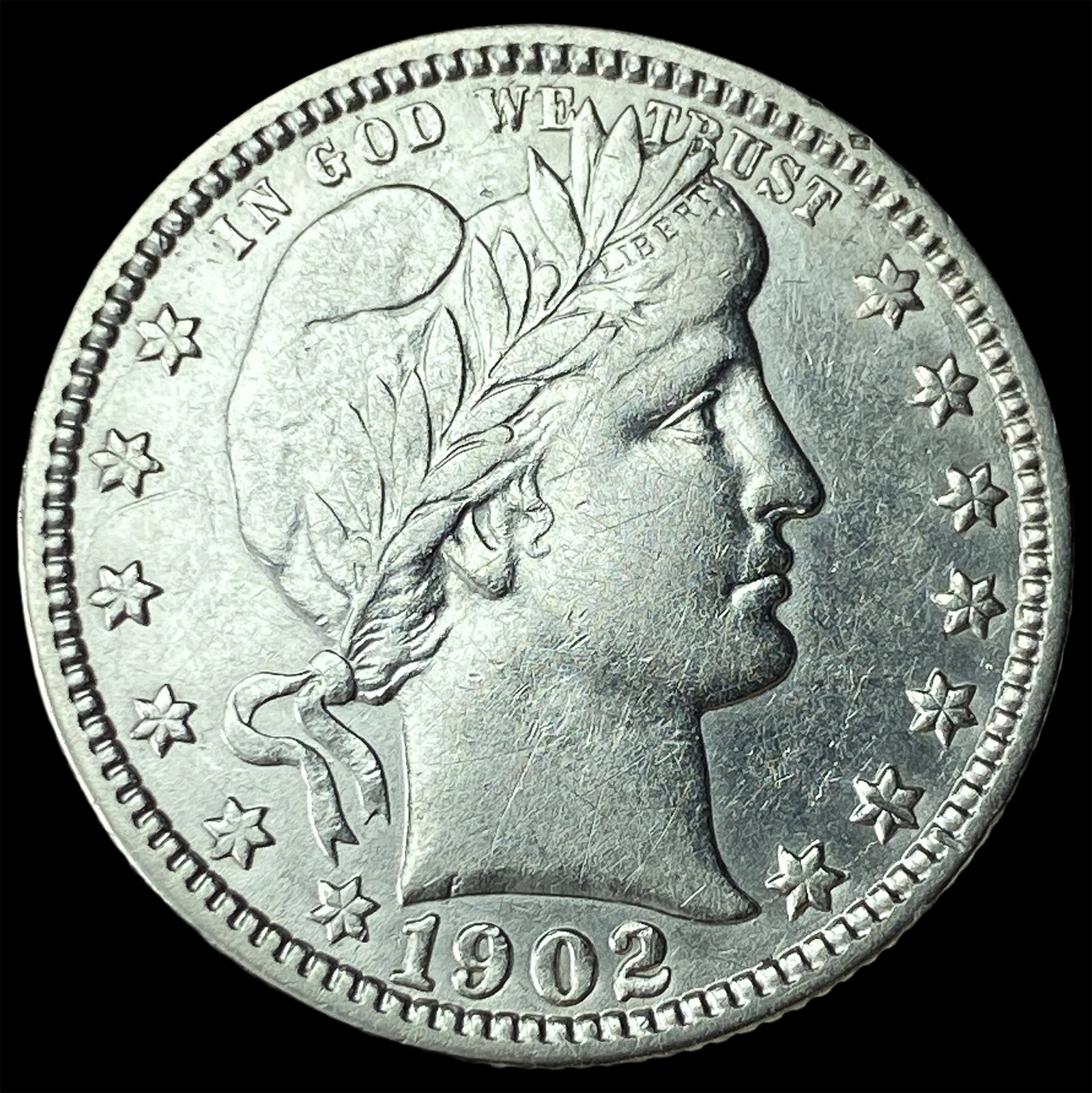 1902-O Silver Barber Quarter CHOICE AU: 1902-O Silver Barber Quarter CHOICE AU