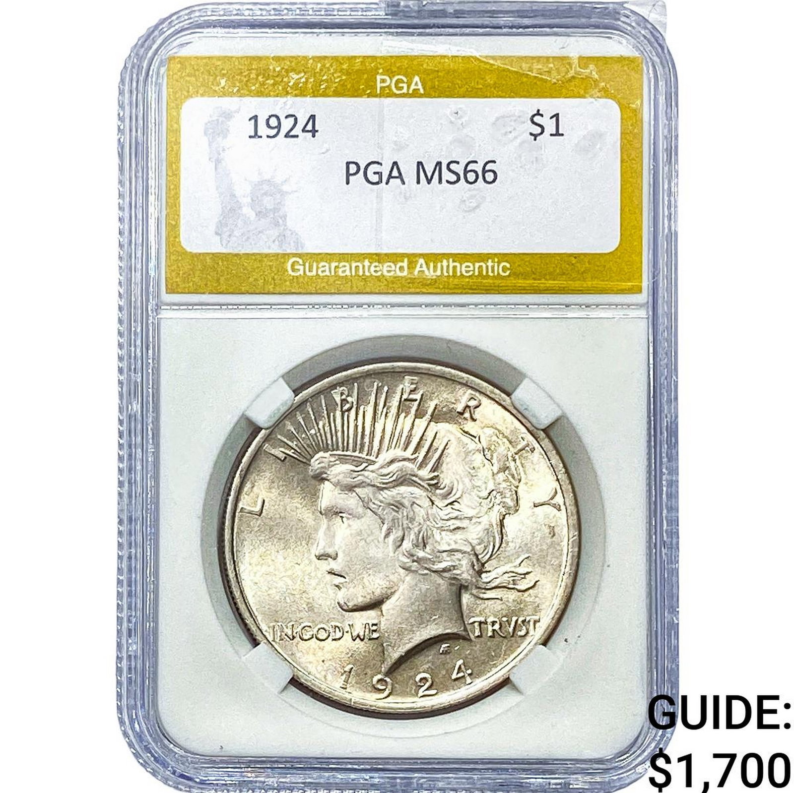 1924 Silver Peace Dollar PGA MS66: 1924 Silver Peace Dollar PGA MS66
