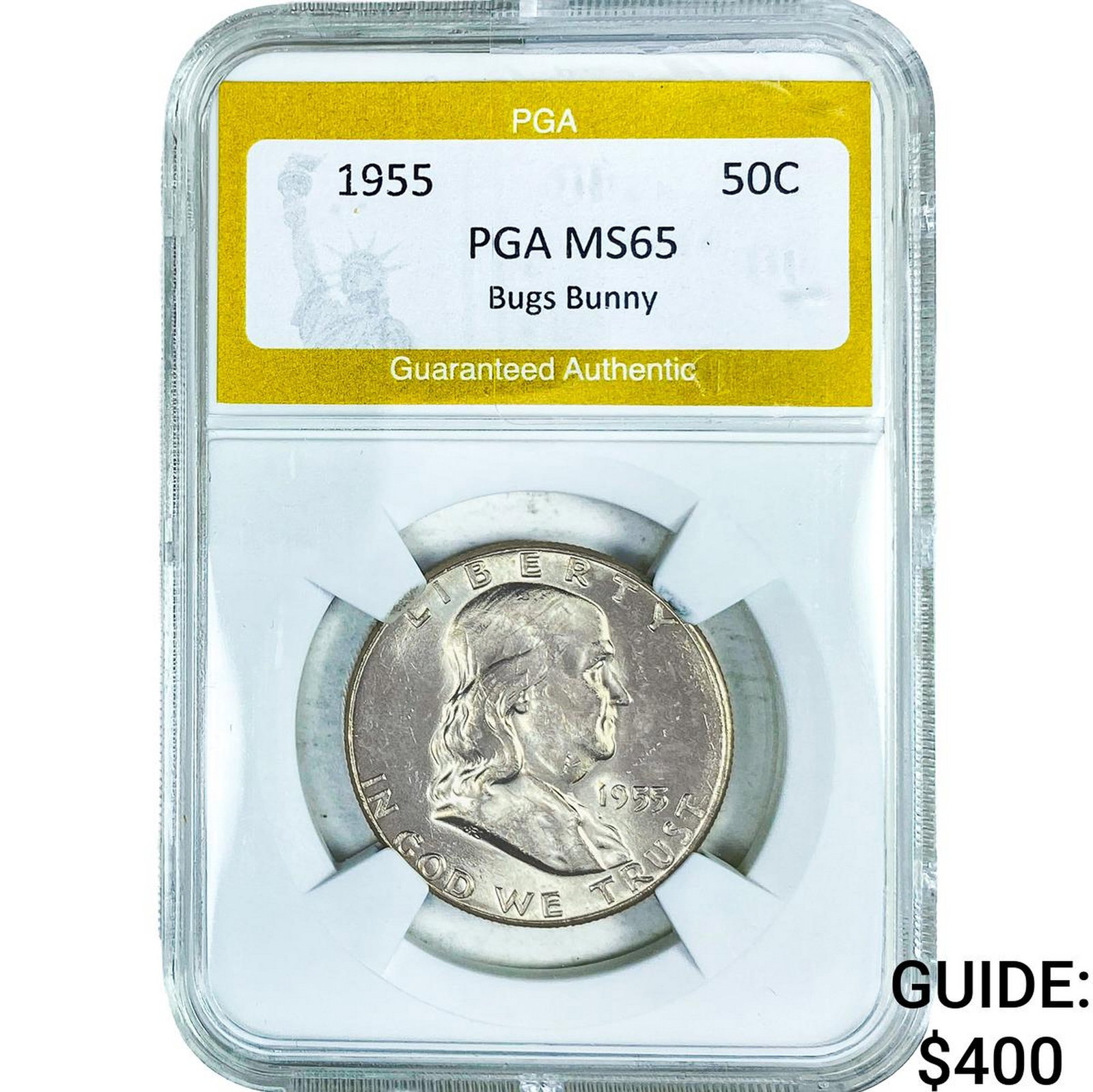 1955 Franklin Half Dollar PGA MS65 Bugs Bunny: 1955 Franklin Half Dollar PGA MS65 Bugs Bunny