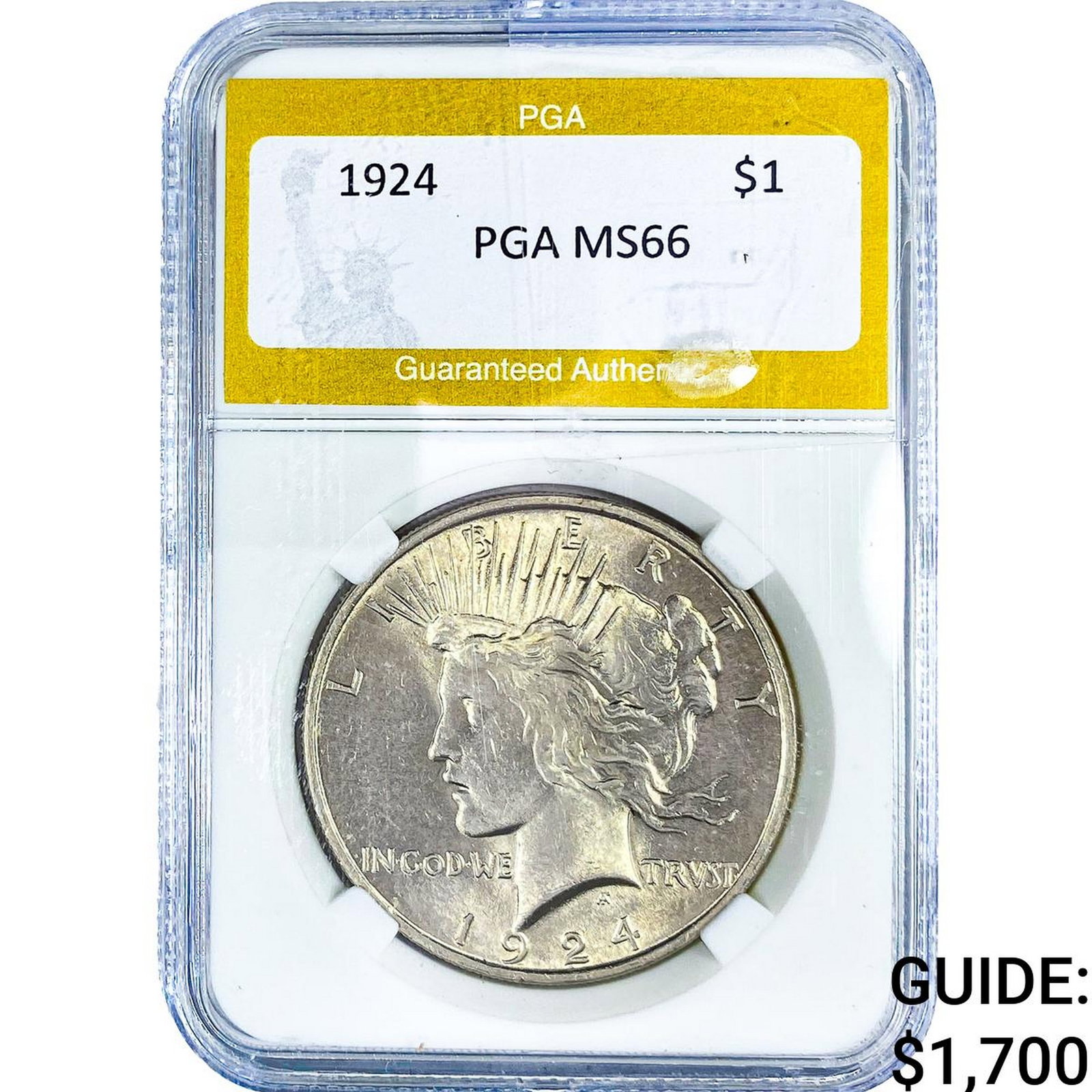 1924 Silver Peace Dollar PGA MS66: 1924 Silver Peace Dollar PGA MS66
