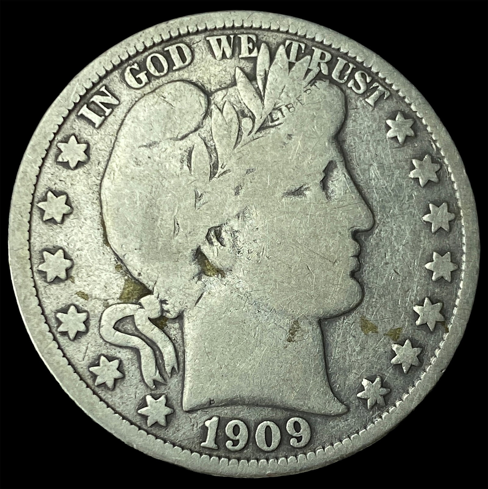 1909-S Silver Barber Half Dollar LIGHTLY CIRCULATED: 1909-S Silver Barber Half Dollar LIGHTLY CIRCULATED