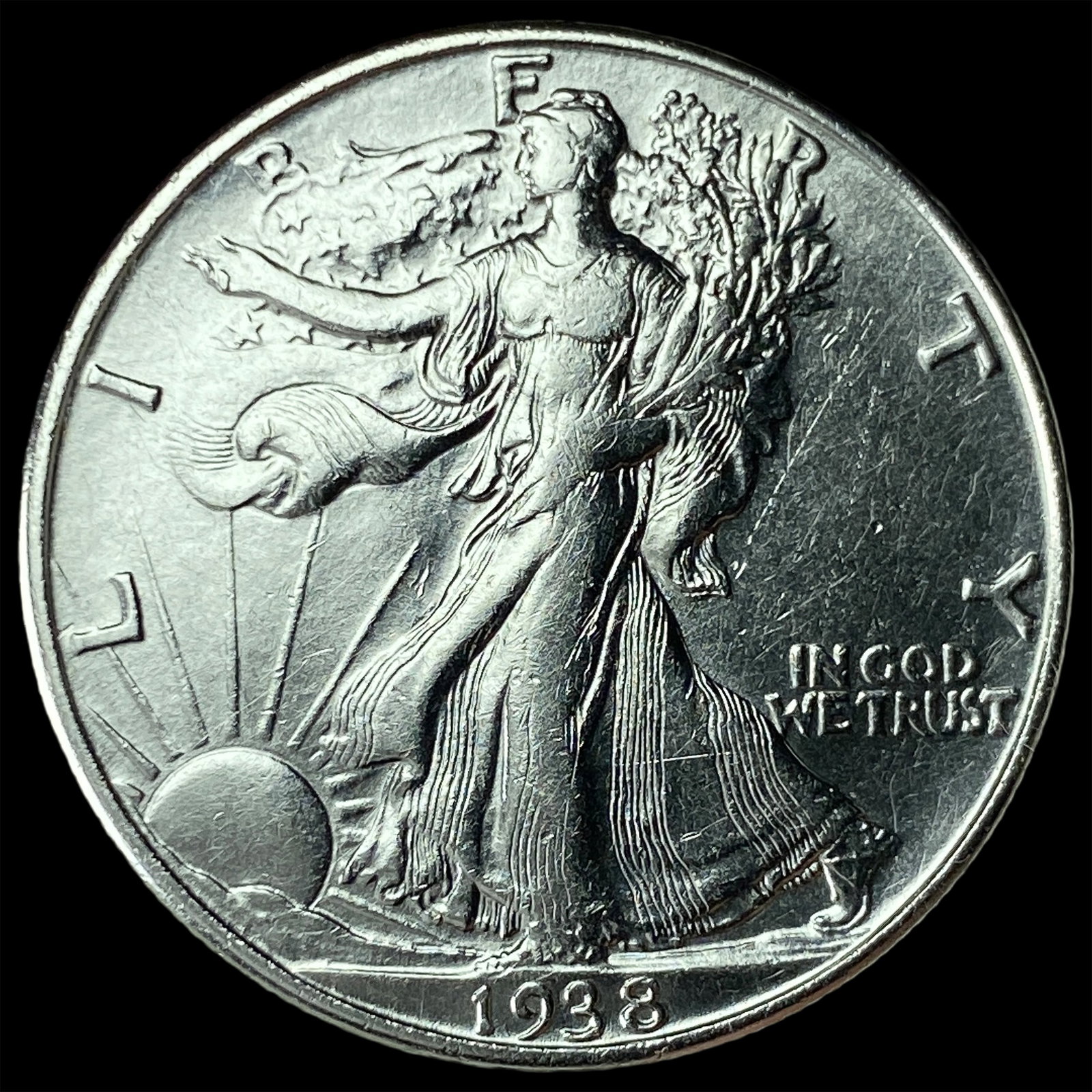 1938-D Silver Half Dollar Walking Liberty CLOSELY UNCIRCULATED: 1938-D Silver Half Dollar Walking Liberty CLOSELY UNCIRCULATED