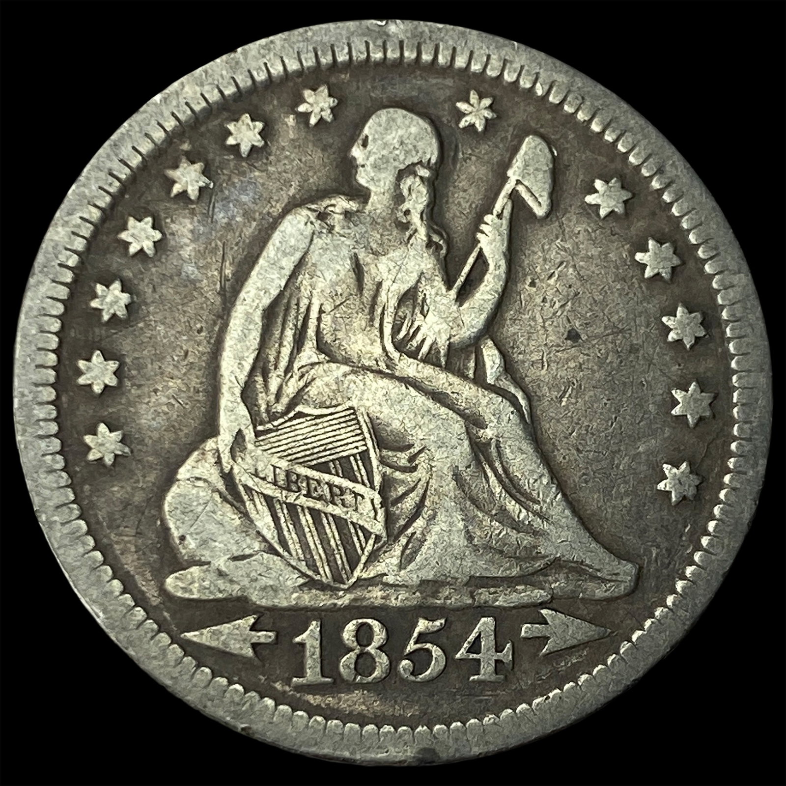 1854 Arrows Seated Liberty Quarter NEARLY UNCIRCULATED: 1854 Arrows Seated Liberty Quarter NEARLY UNCIRCULATED
